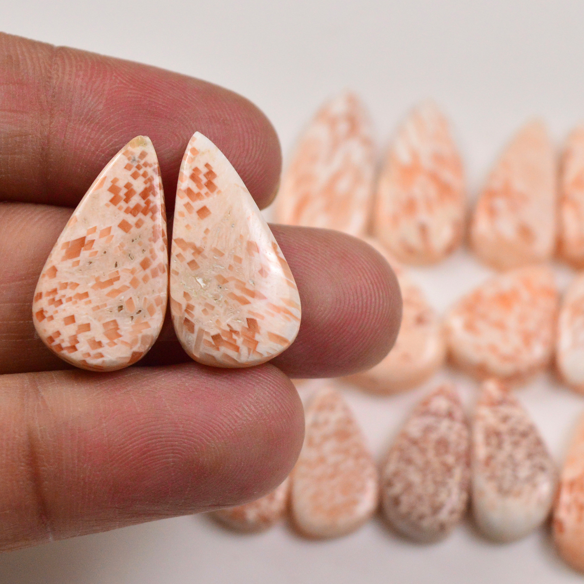 8 Pairs 101Cts Natural Pink Scolecite gemstone Cabochons Pairs lot for Jewelry Making 20x11 13x11mm 19726
