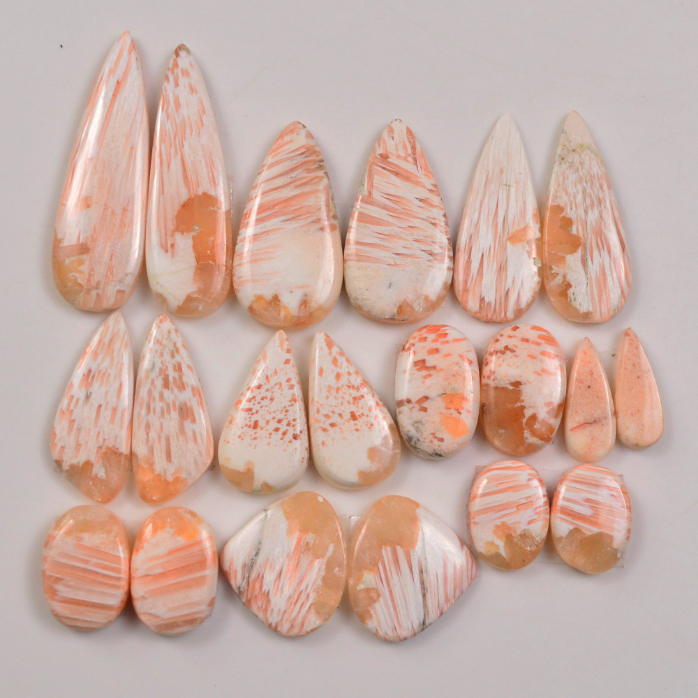 Image of 10 Pairs 140Cts Natural Pink Scolecite gemstone Cabochons Pairs lot for Jewelry Making  37x11 13x9mm #19727