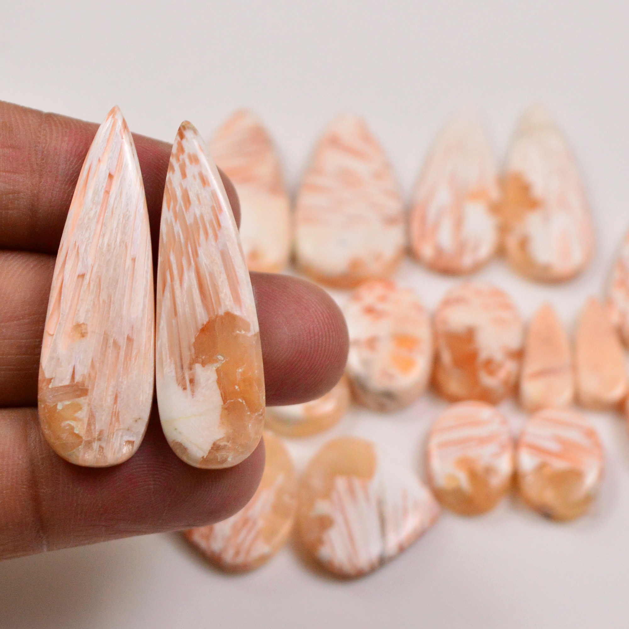 10 Pairs 140Cts Natural Pink Scolecite gemstone Cabochons Pairs lot for Jewelry Making 37x11 13x9mm 19727