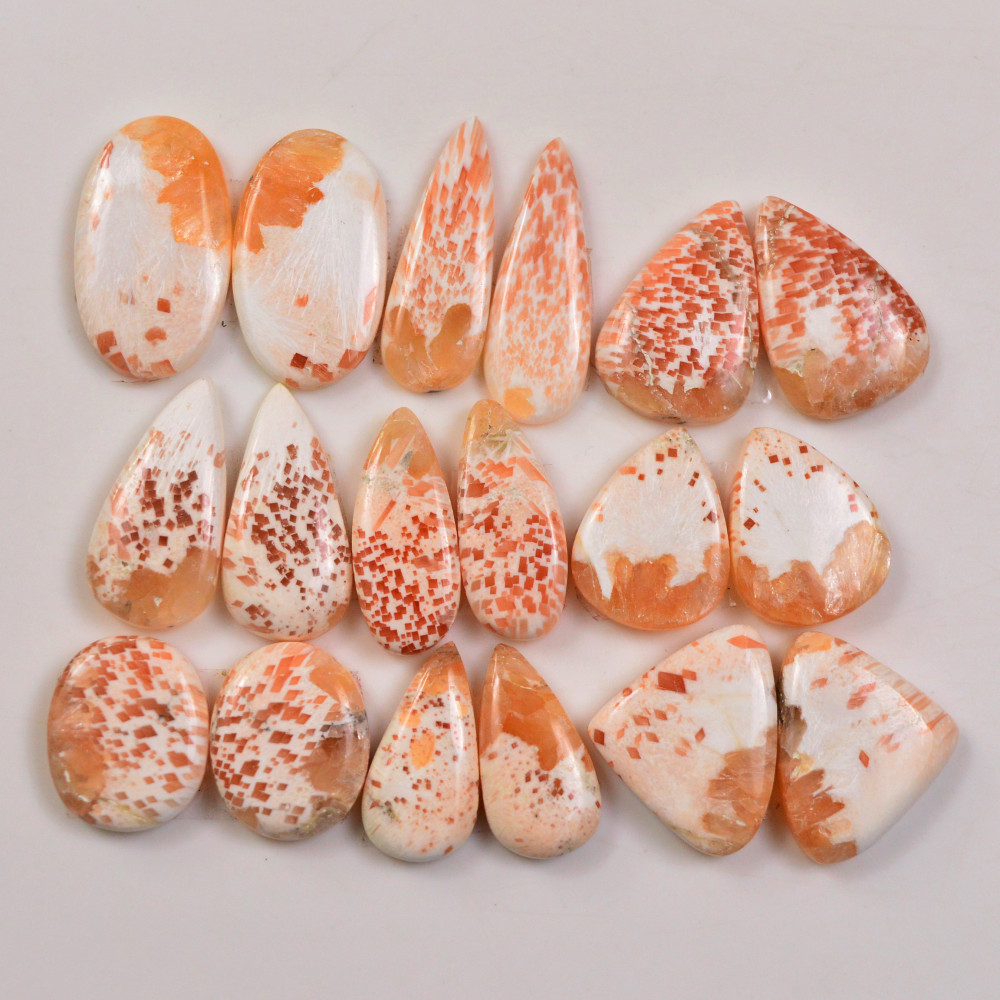 Image of 9 Pairs 118Cts Natural Pink Scolecite gemstone Cabochons Pairs lot for Jewelry Making  24x8 15x12mm #19728