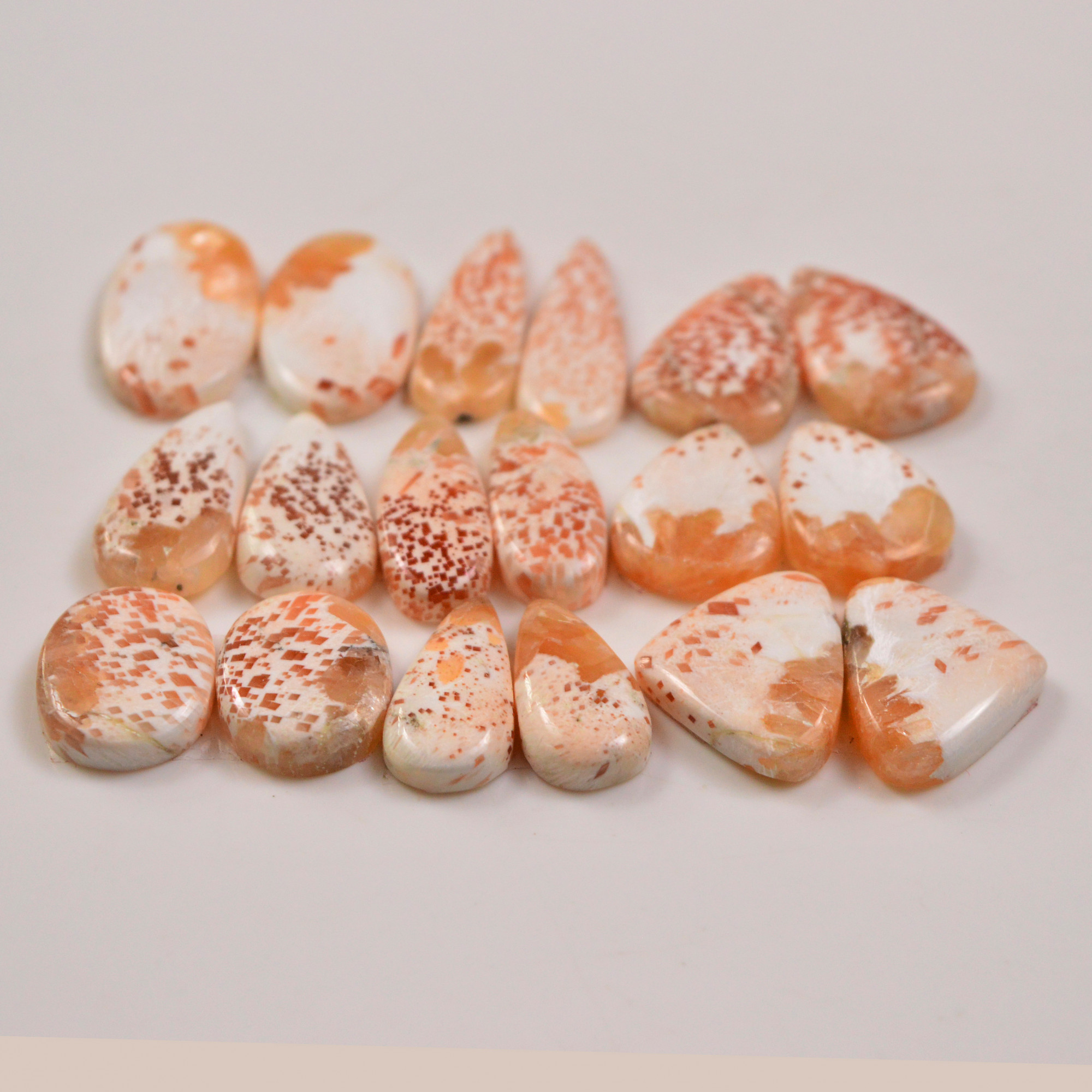 9 Pairs 118Cts Natural Pink Scolecite gemstone Cabochons Pairs lot for Jewelry Making  24x8 15x12mm 19728