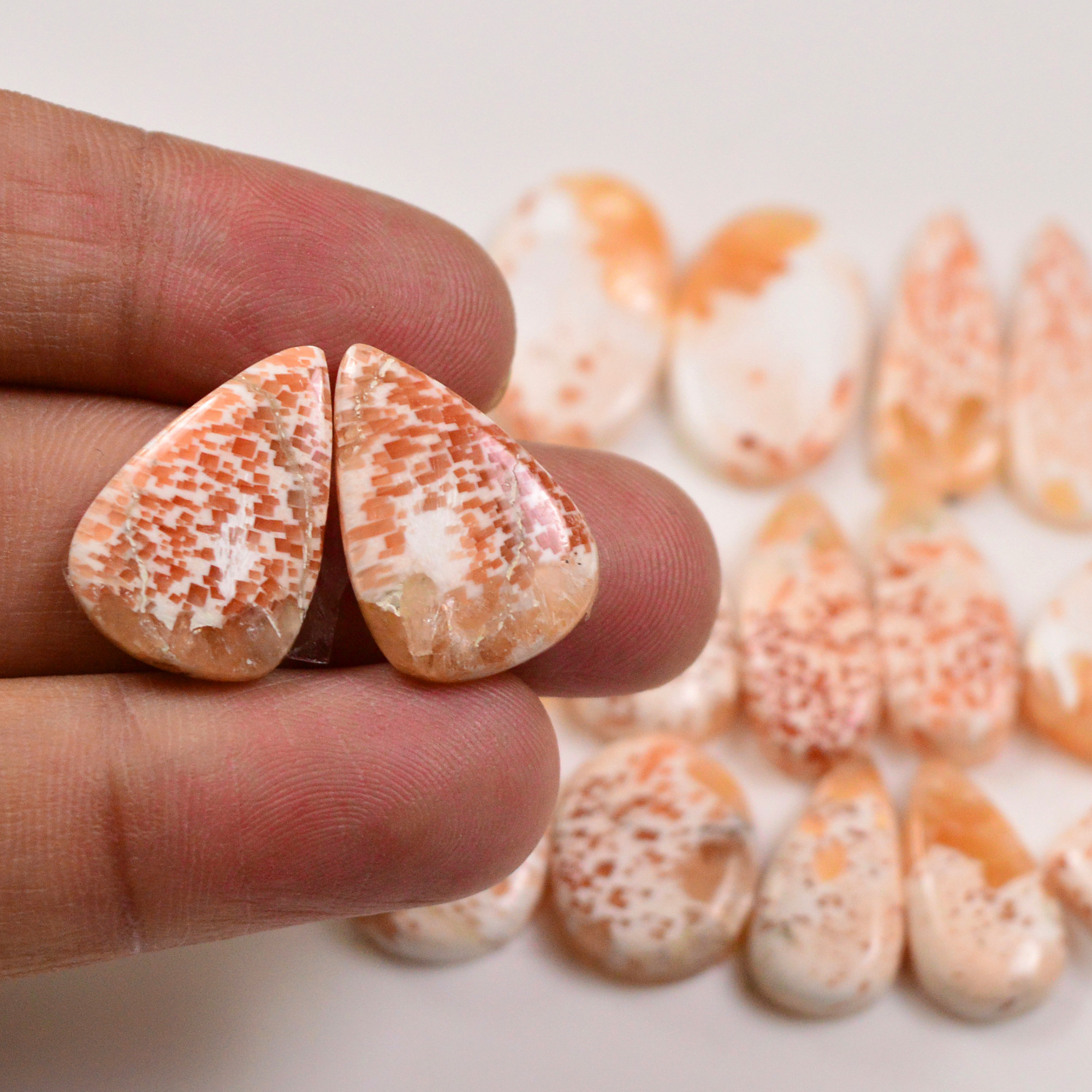9 Pairs 118Cts Natural Pink Scolecite gemstone Cabochons Pairs lot for Jewelry Making  24x8 15x12mm 19728