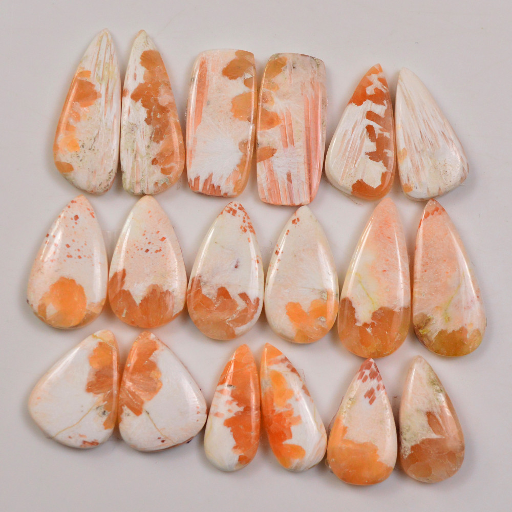 Image of 9 Pairs 128Cts Natural Pink Scolecite gemstone Cabochons Pairs lot for Jewelry Making  27x9 20x10mm #19729