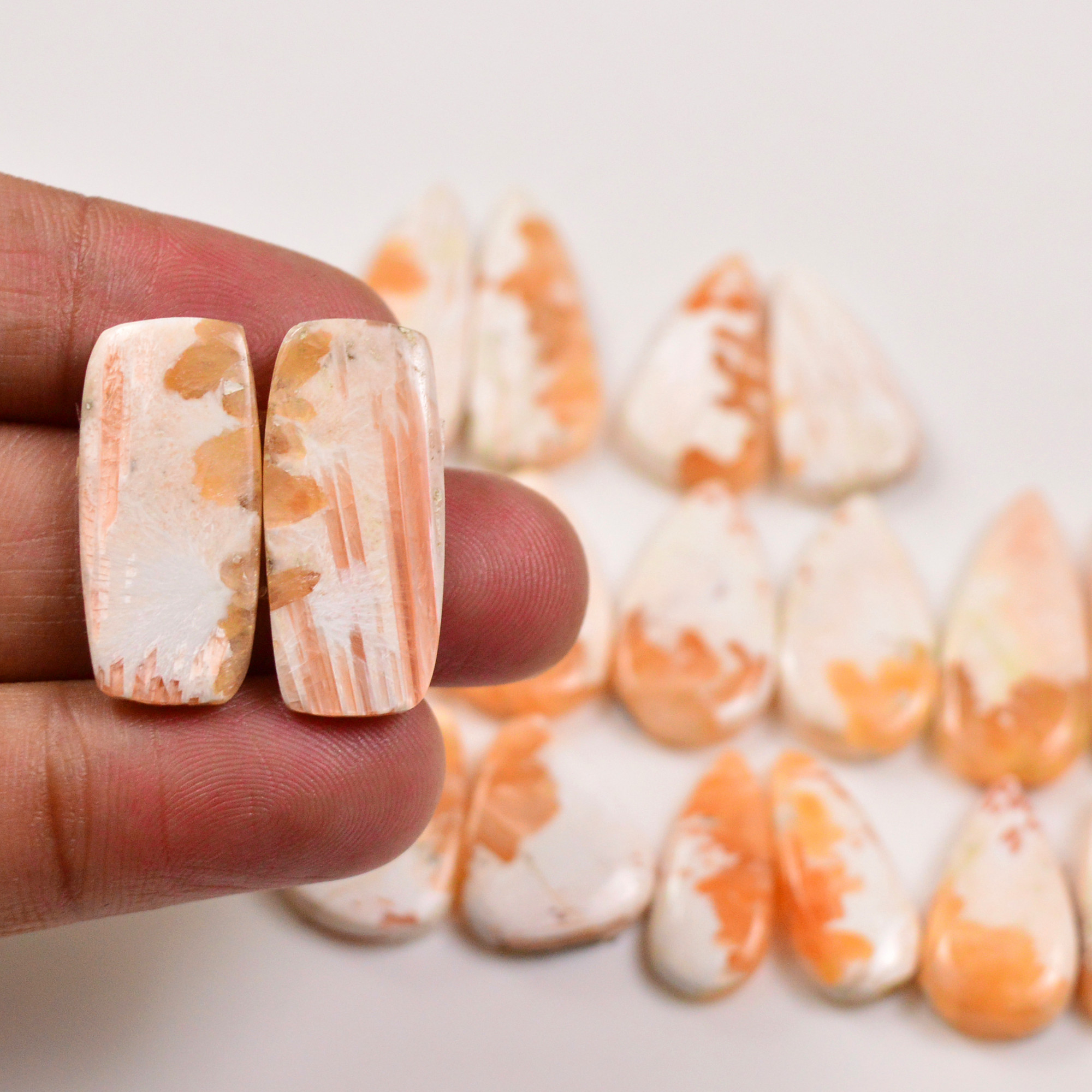 9 Pairs 128Cts Natural Pink Scolecite gemstone Cabochons Pairs lot for Jewelry Making 27x9 20x10mm 19729