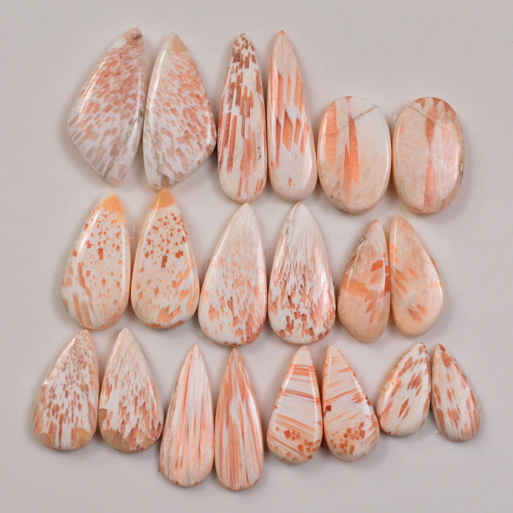 Image of 10 Pairs 109Cts Natural Pink Scolecite gemstone Cabochons Pairs lot for Jewelry Making  28x6 15x7mm #19730