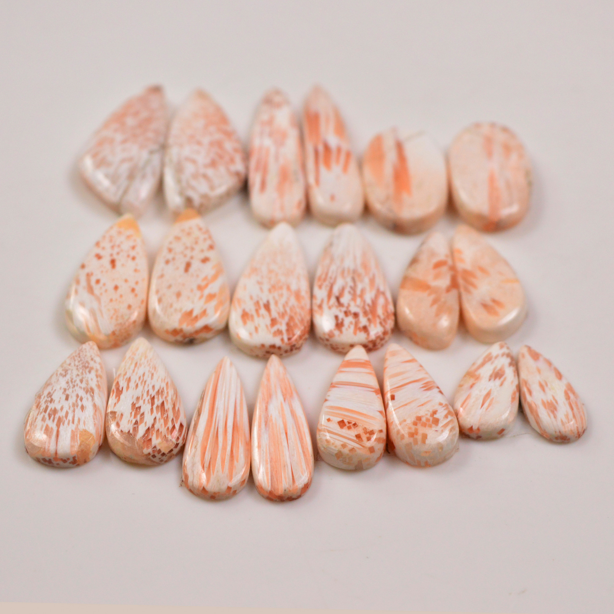 10 Pairs 109Cts Natural Pink Scolecite gemstone Cabochons Pairs lot for Jewelry Making 28x6 15x7mm 19730