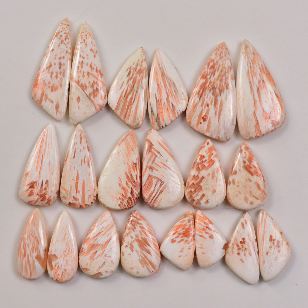 Image of 10 Pairs 140Cts Natural Pink Scolecite gemstone Cabochons Pairs lot for Jewelry Making  30x14 16x9mm #19731