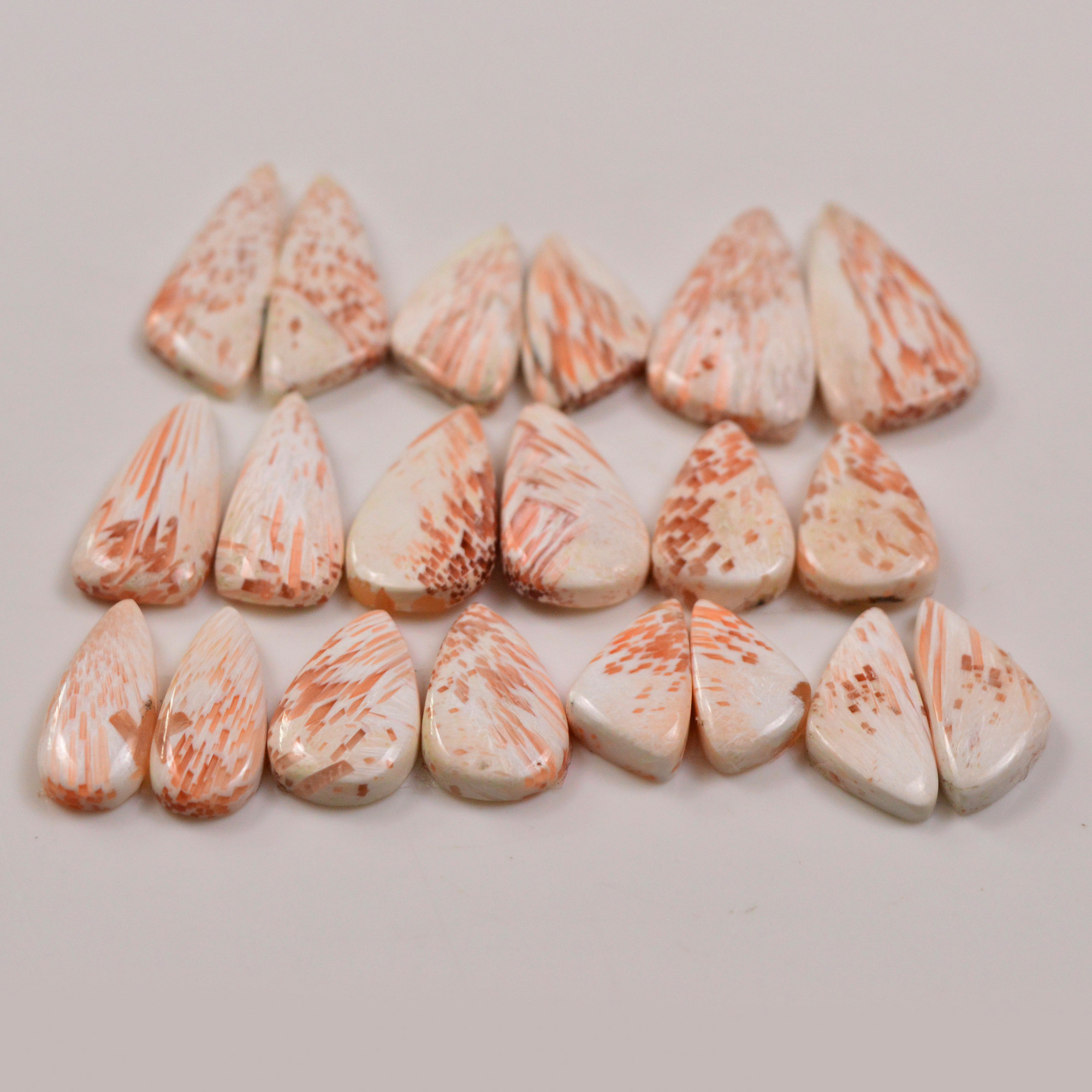 10 Pairs 140Cts Natural Pink Scolecite gemstone Cabochons Pairs lot for Jewelry Making 30x14 16x9mm 19731