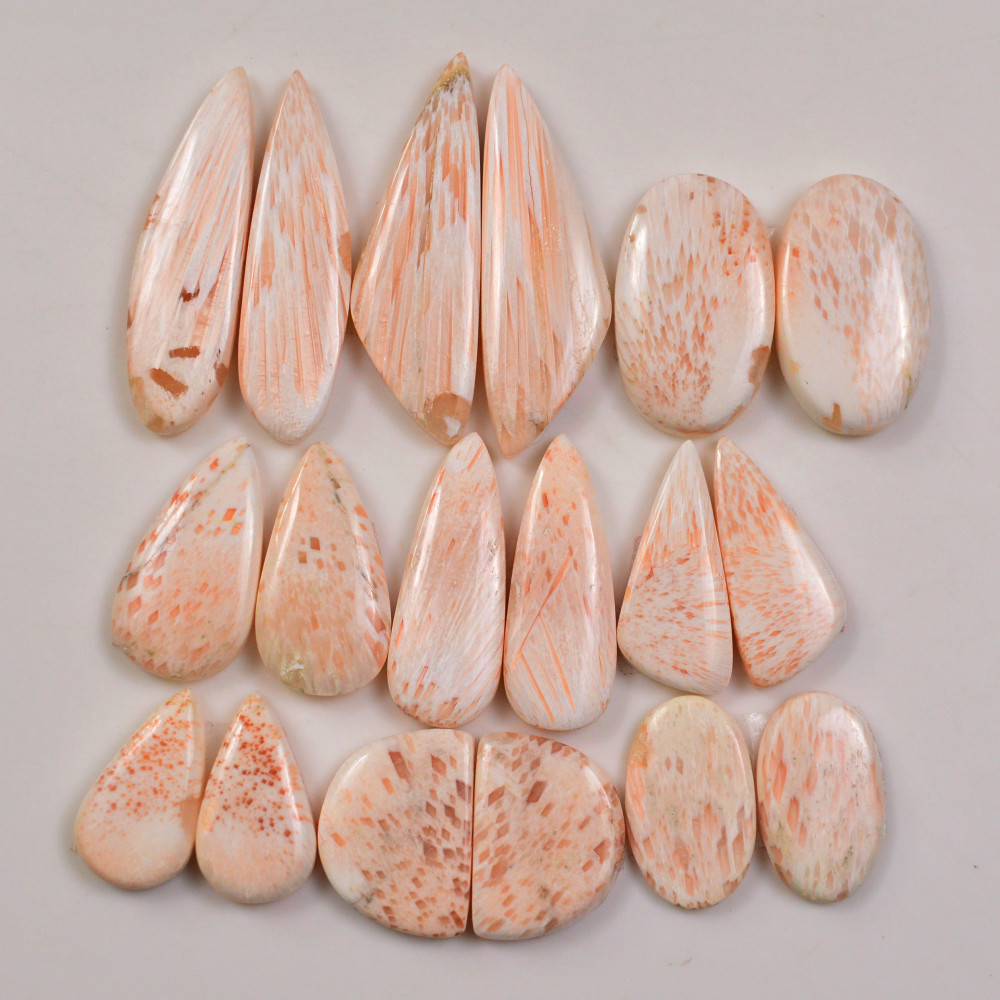 Image of 9 Pairs 149Cts Natural Pink Scolecite gemstone Cabochons Pairs lot for Jewelry Making  37x10 17x9mm #19732