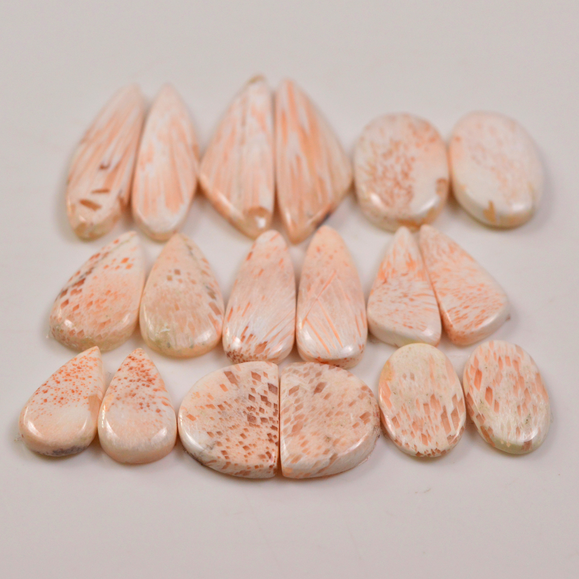 9 Pairs 149Cts Natural Pink Scolecite gemstone Cabochons Pairs lot for Jewelry Making  37x10 17x9mm 19732