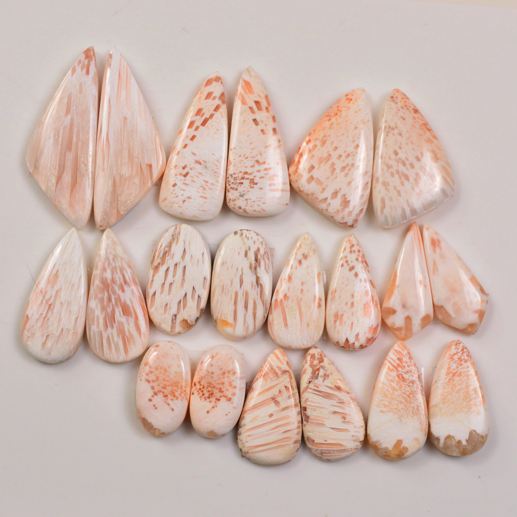 10 Pairs 132Cts Natural Pink Scolecite gemstone Cabochons Pairs lot for Jewelry Making  32x31 15x8mm 19733