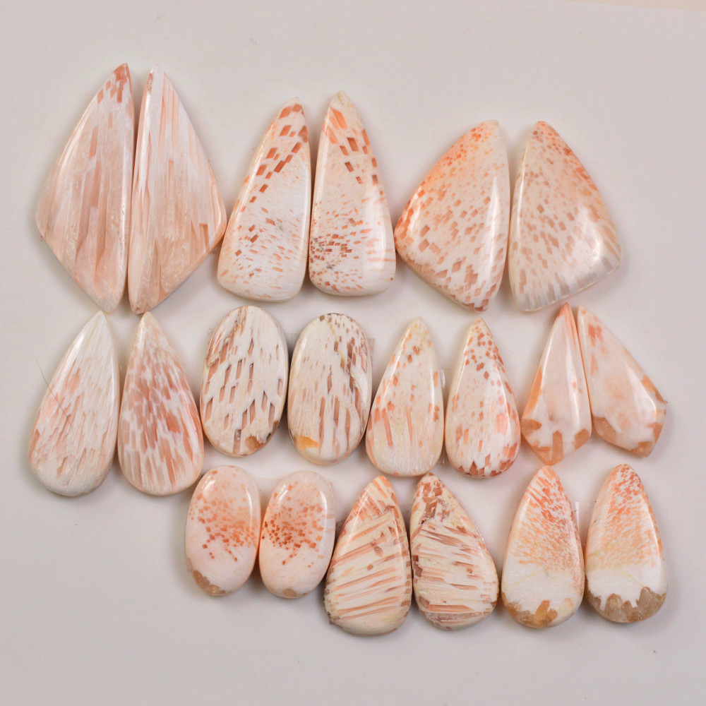 Image of 10 Pairs 132Cts Natural Pink Scolecite gemstone Cabochons Pairs lot for Jewelry Making  32x31 15x8mm #19733