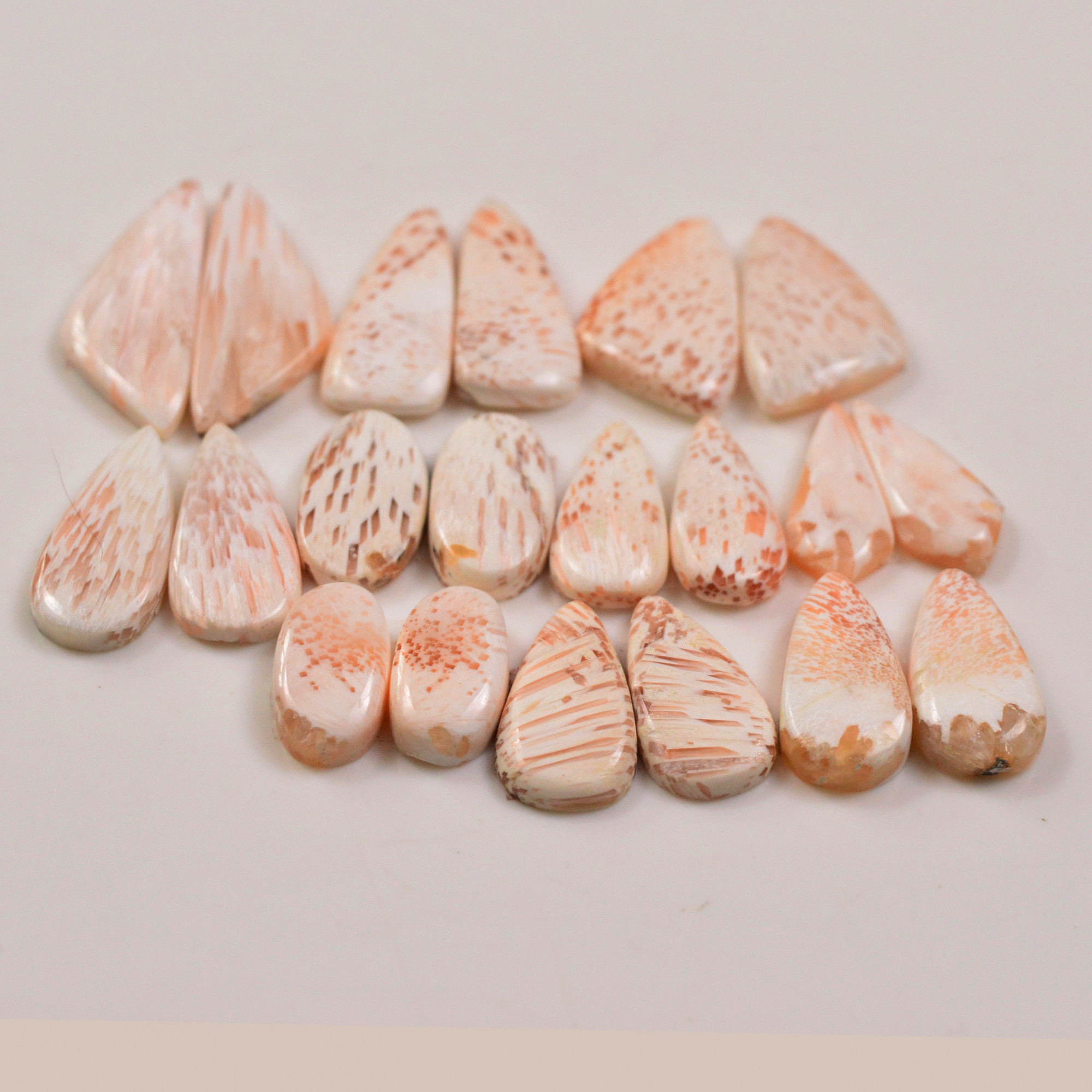 10 Pairs 132Cts Natural Pink Scolecite gemstone Cabochons Pairs lot for Jewelry Making  32x31 15x8mm 19733