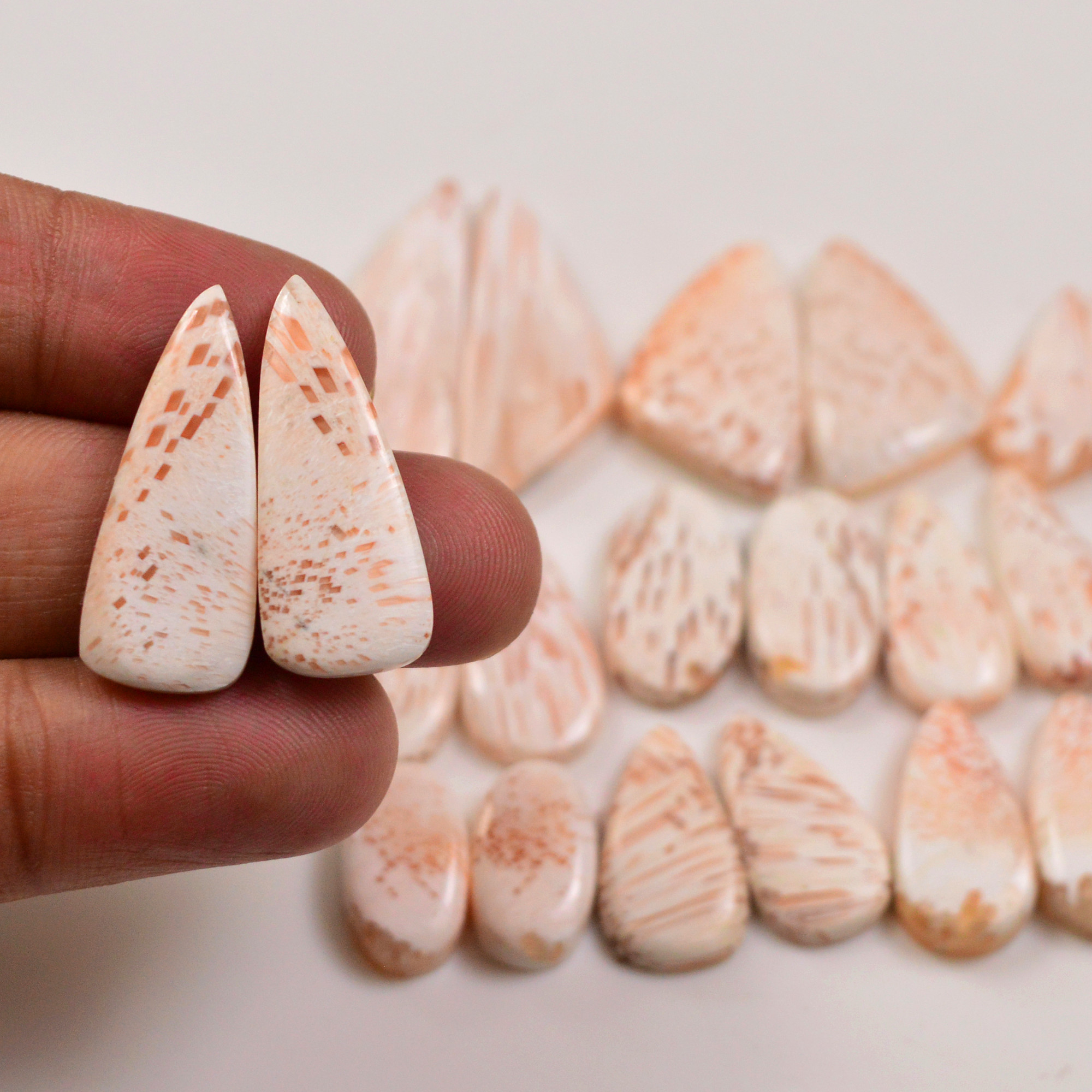 10 Pairs 132Cts Natural Pink Scolecite gemstone Cabochons Pairs lot for Jewelry Making  32x31 15x8mm 19733