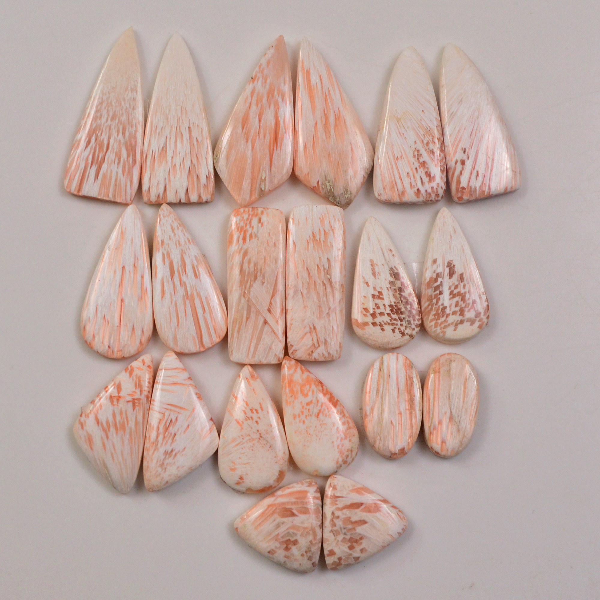 10 Pairs 165Cts Natural Pink Scolecite gemstone Cabochons Pairs lot for Jewelry Making  32x12 13x15mm 19734