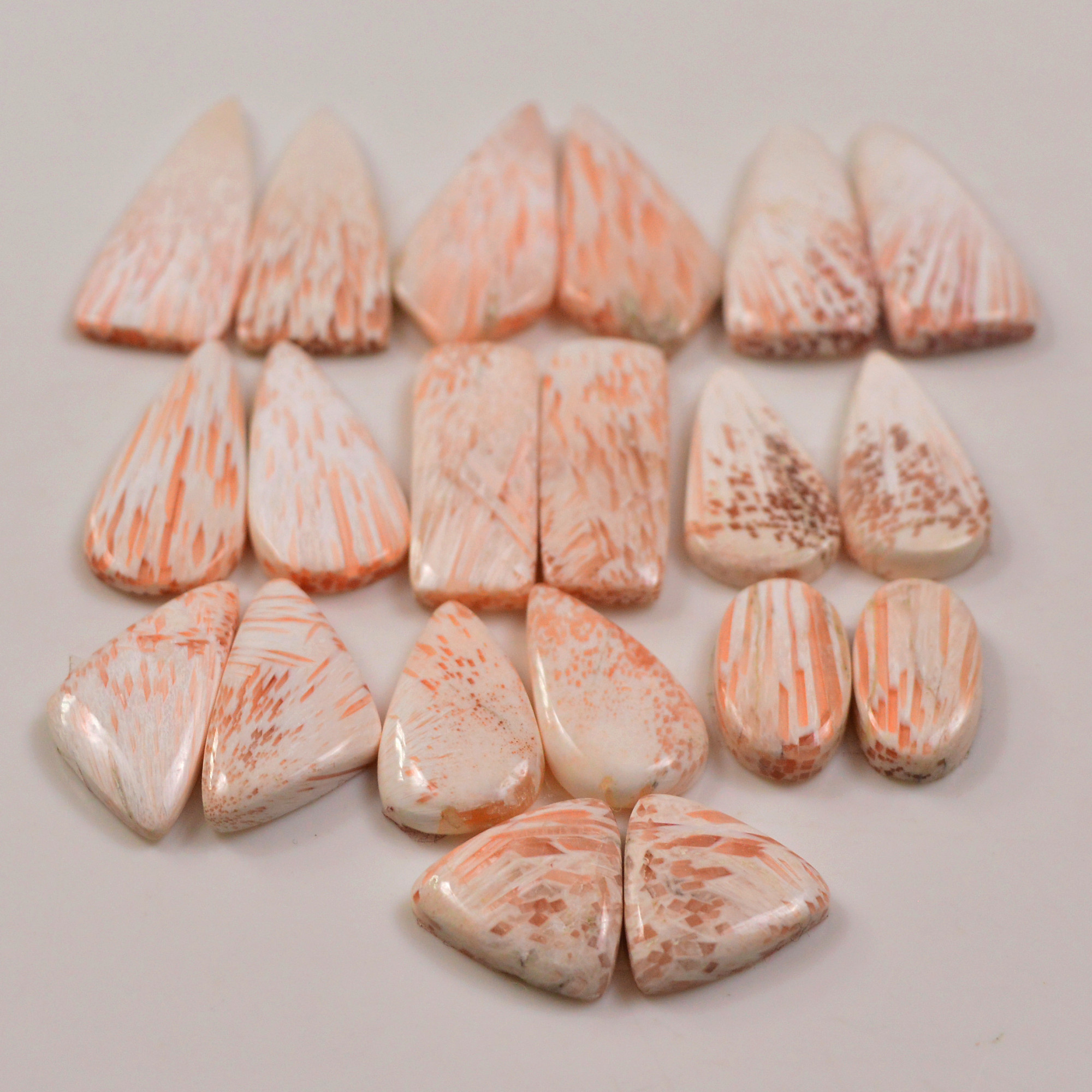 10 Pairs 165Cts Natural Pink Scolecite gemstone Cabochons Pairs lot for Jewelry Making 32x12 13x15mm 19734