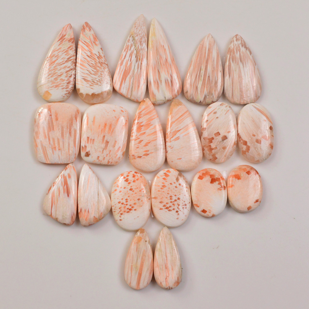 Image of 10 Pairs 147Cts Natural Pink Scolecite gemstone Cabochons Pairs lot for Jewelry Making  31x10 15x11mm #19736