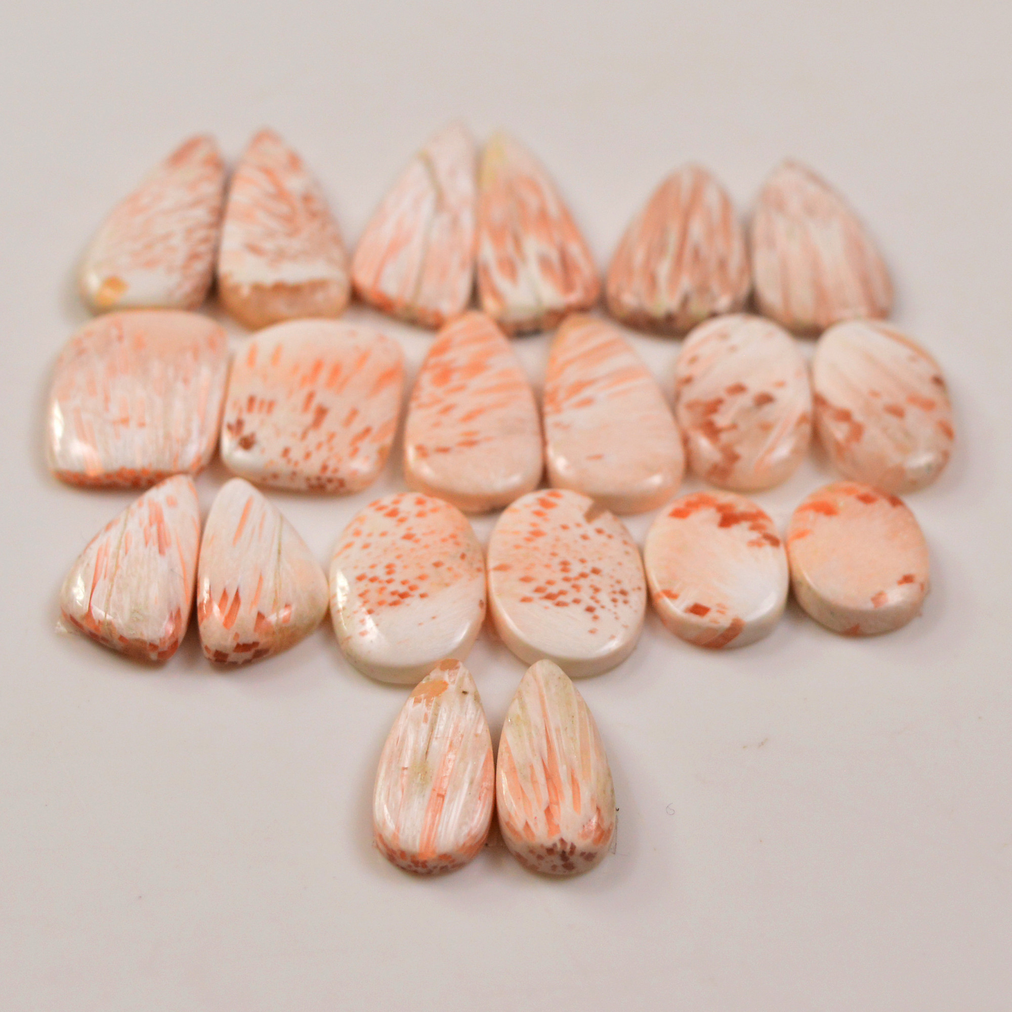10 Pairs 147Cts Natural Pink Scolecite gemstone Cabochons Pairs lot for Jewelry Making 31x10 15x11mm 19736