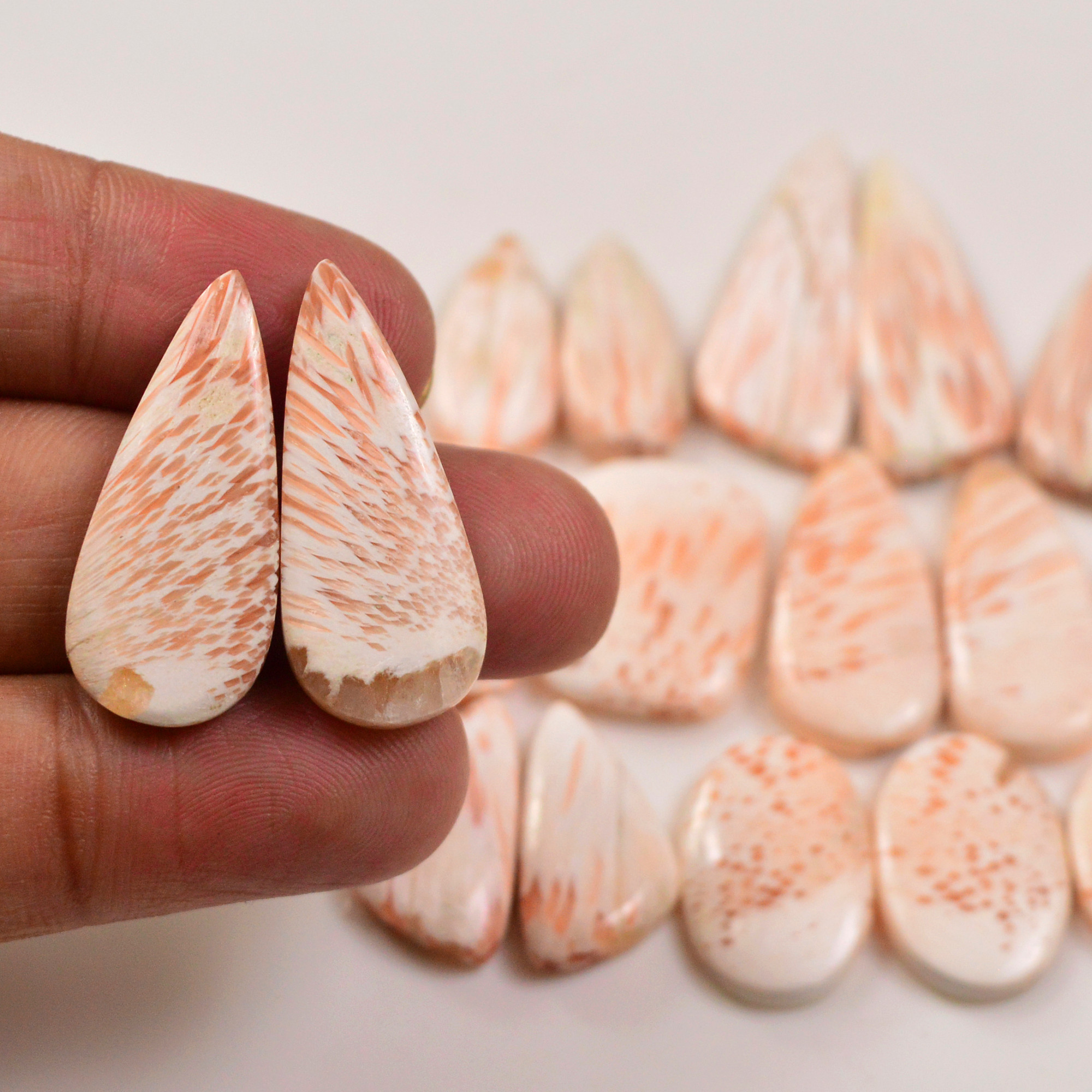 10 Pairs 147Cts Natural Pink Scolecite gemstone Cabochons Pairs lot for Jewelry Making 31x10 15x11mm 19736