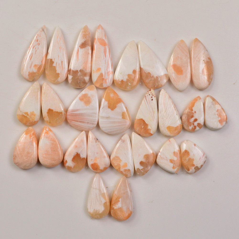 Image of 13 Pairs 147Cts Natural Pink Scolecite gemstone Cabochons Pairs lot for Jewelry Making  28x8 9x8mm #19737