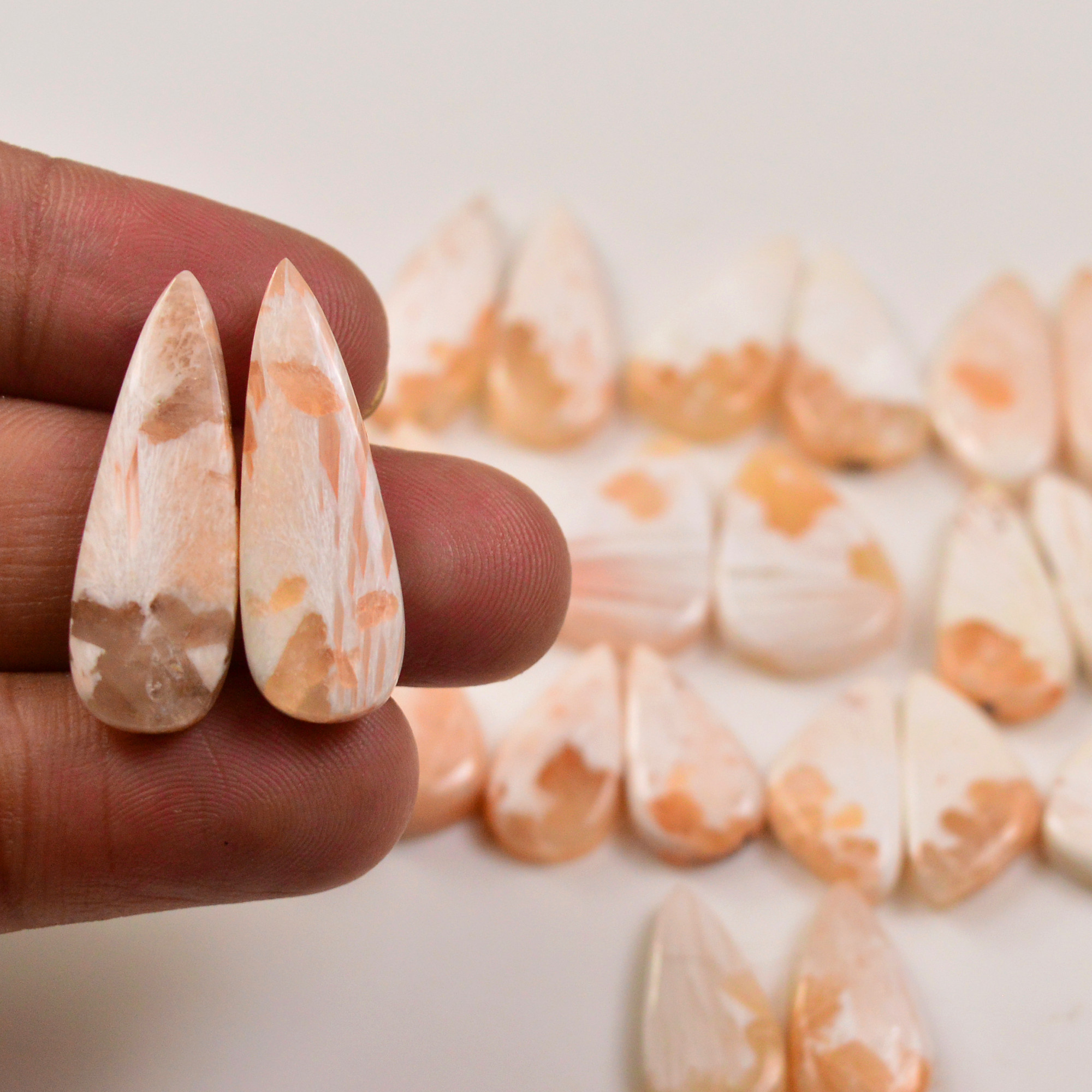 13 Pairs 147Cts Natural Pink Scolecite gemstone Cabochons Pairs lot for Jewelry Making  28x8 9x8mm 19737