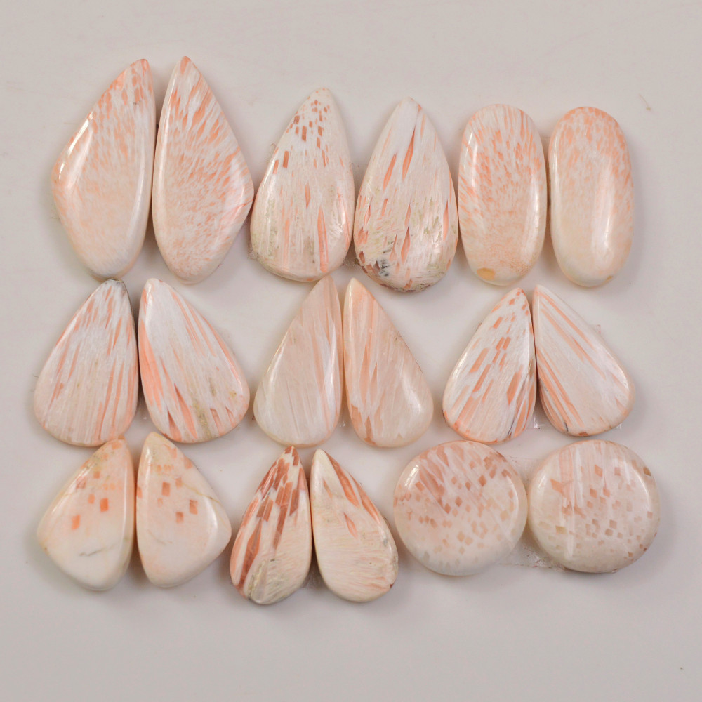 Image of 9 Pairs 109Cts Natural Pink Scolecite gemstone Cabochons Pairs lot for Jewelry Making  25x10 17x7mm #19738
