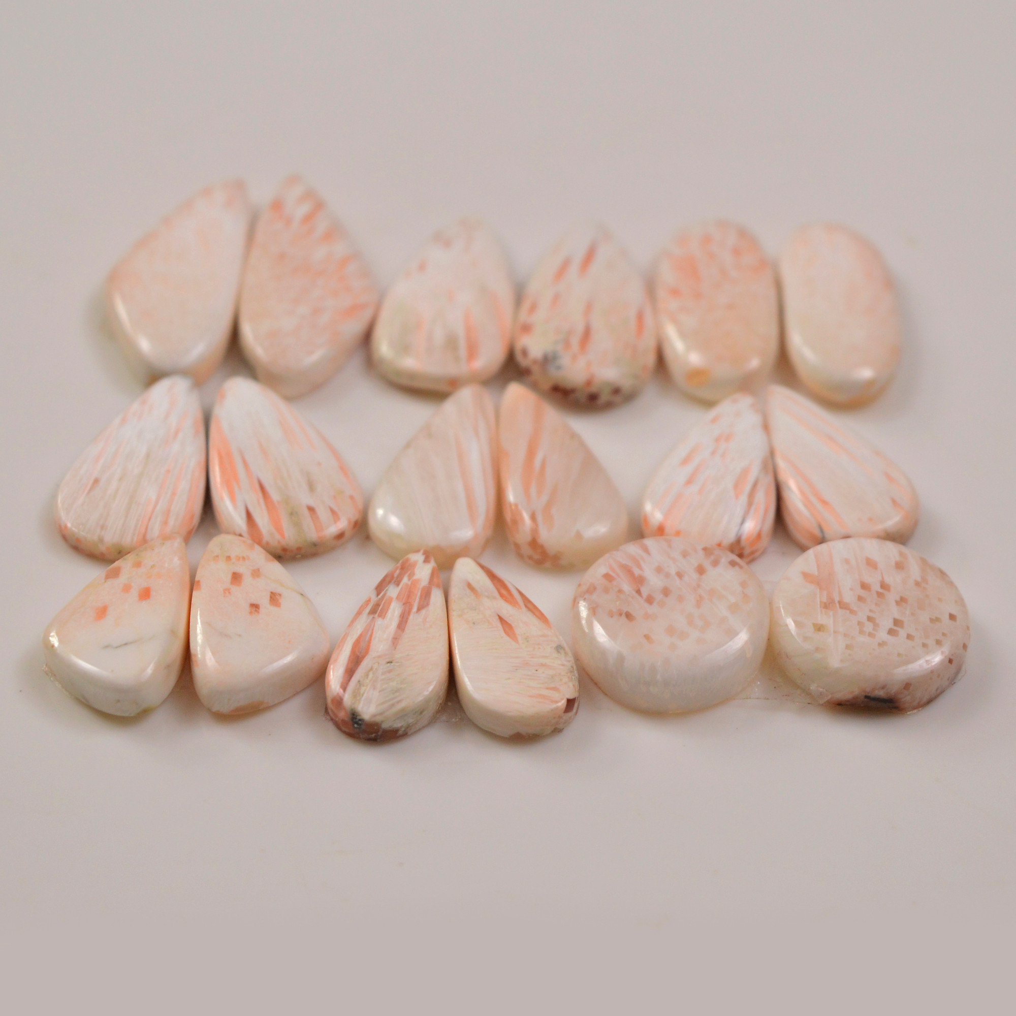 9 Pairs 109Cts Natural Pink Scolecite gemstone Cabochons Pairs lot for Jewelry Making 25x10 17x7mm 19738
