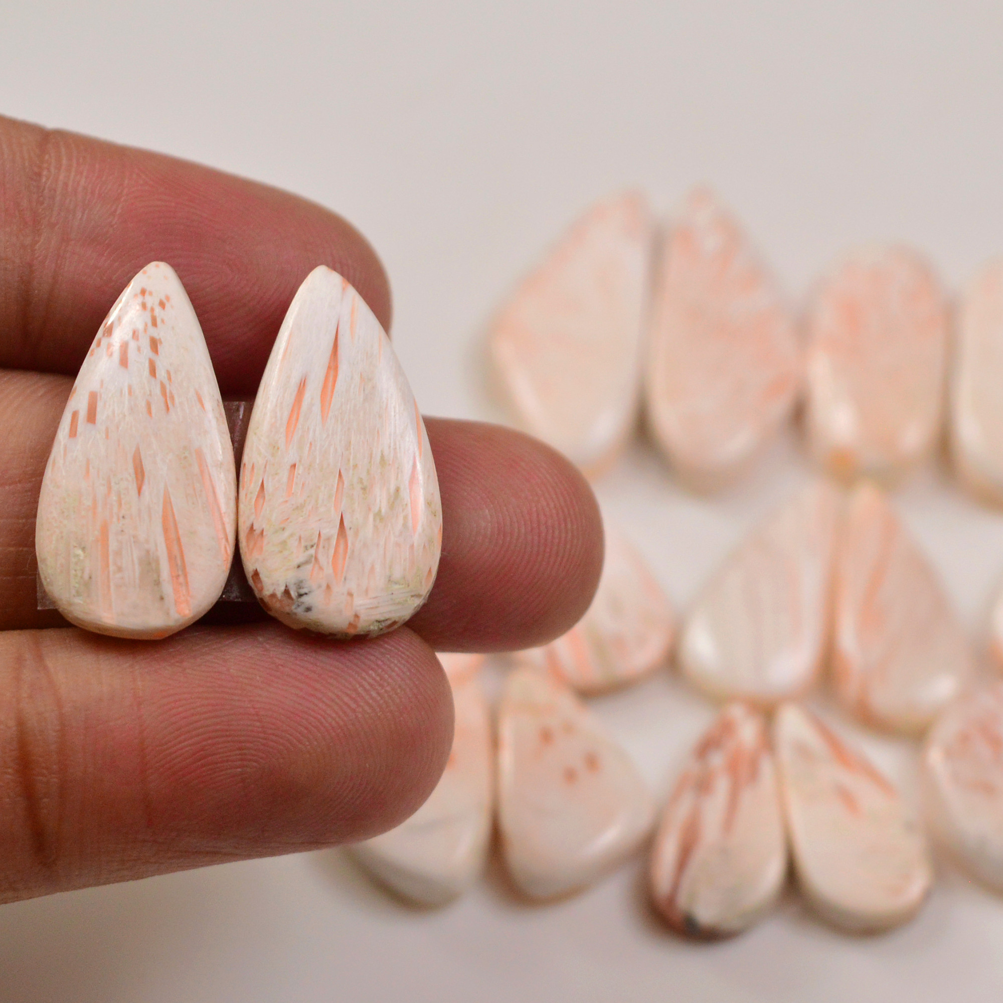 9 Pairs 109Cts Natural Pink Scolecite gemstone Cabochons Pairs lot for Jewelry Making 25x10 17x7mm 19738