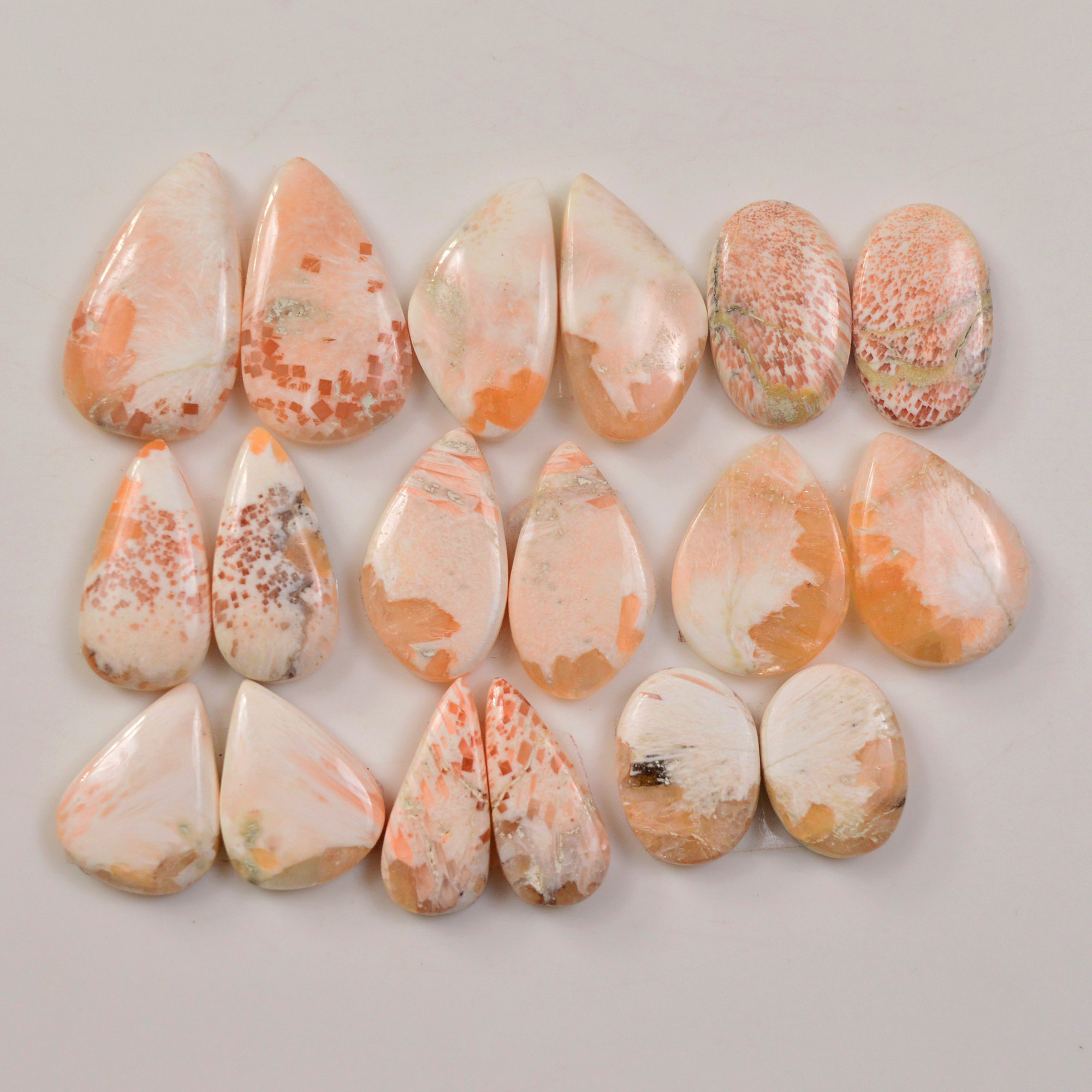 9 Pairs 129Cts Natural Pink Scolecite gemstone Cabochons Pairs lot for Jewelry Making  24x13 15x10mm 19739