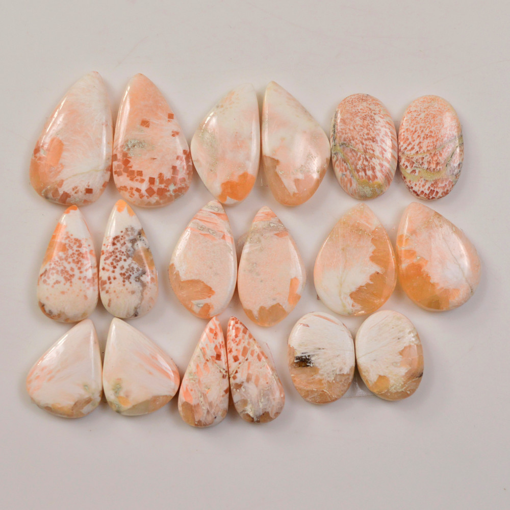 Image of 9 Pairs 129Cts Natural Pink Scolecite gemstone Cabochons Pairs lot for Jewelry Making  24x13 15x10mm #19739