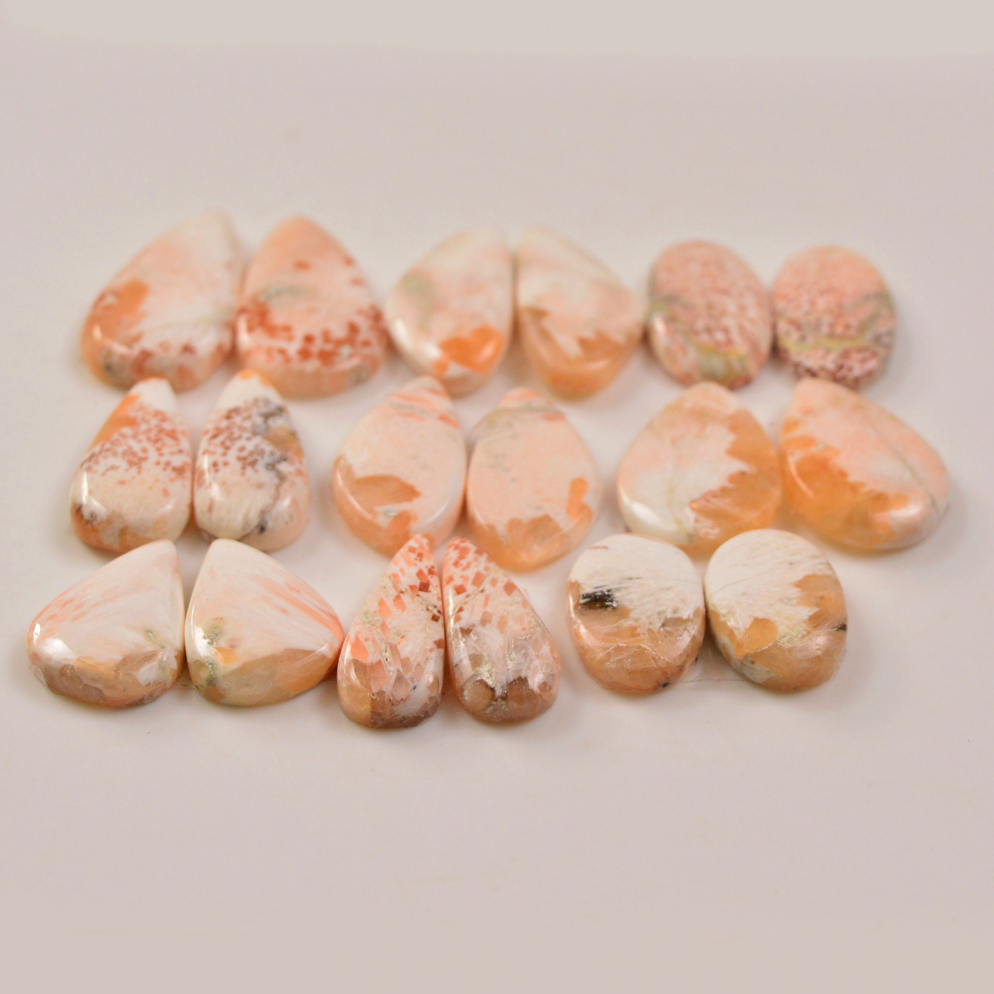 9 Pairs 129Cts Natural Pink Scolecite gemstone Cabochons Pairs lot for Jewelry Making  24x13 15x10mm 19739