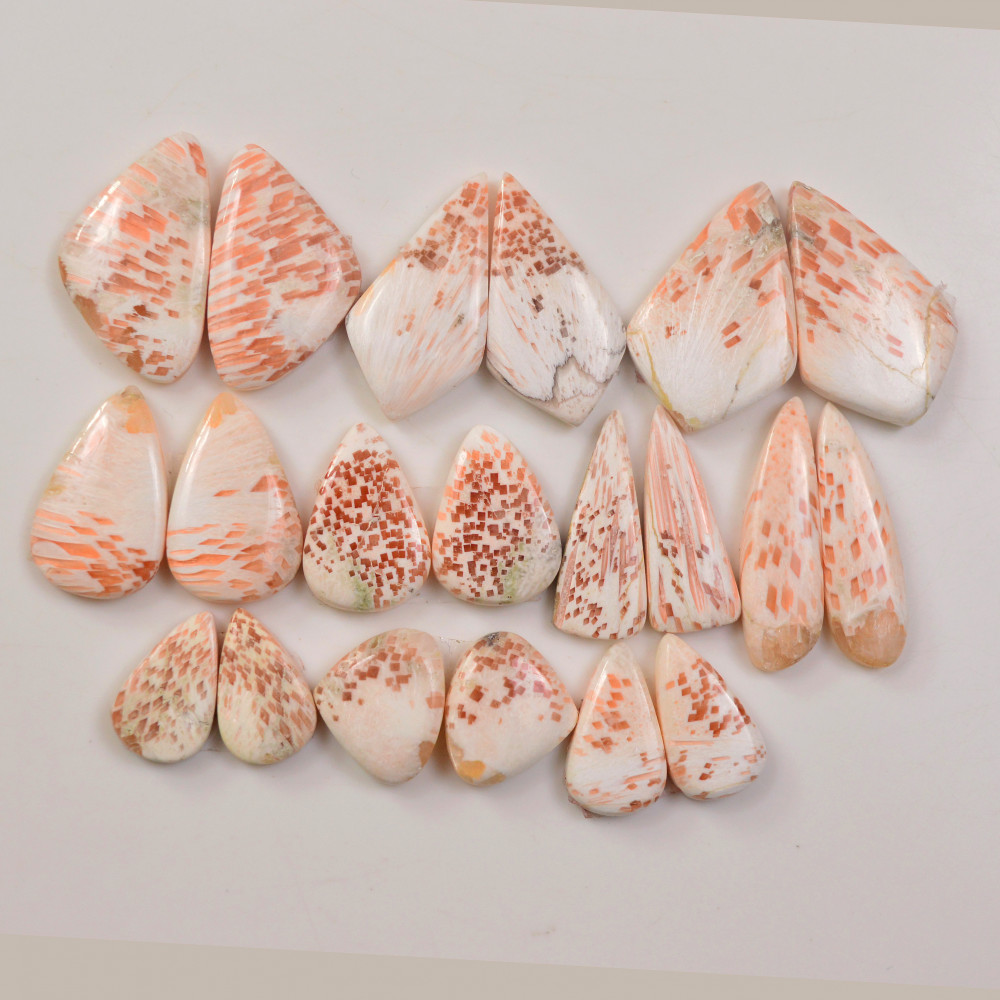 Image of 10 Pairs 153Cts Natural Pink Scolecite gemstone Cabochons Pairs lot for Jewelry Making  29x7 15x9mm #19740
