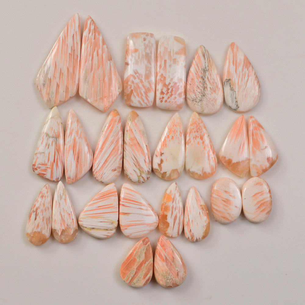 Image of 12 Pairs 168Cts Natural Pink Scolecite gemstone Cabochons Pairs lot for Jewelry Making  37x15 15x10mm #19741