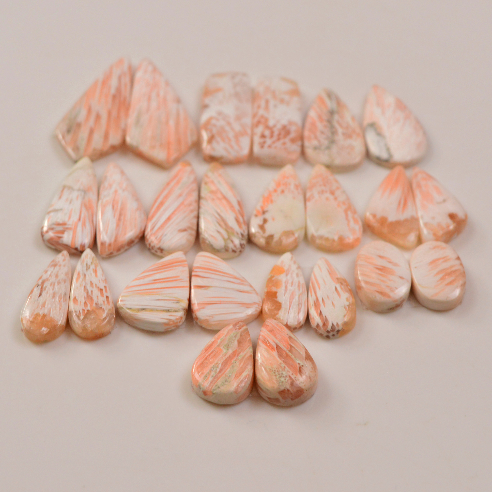 12 Pairs 168Cts Natural Pink Scolecite gemstone Cabochons Pairs lot for Jewelry Making 37x15 15x10mm 19741