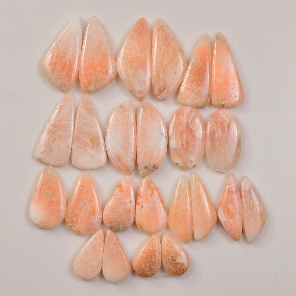 Image of 12 Pairs 163Cts Natural Pink Scolecite gemstone Cabochons Pairs lot for Jewelry Making  29x11 14x18mm #19742