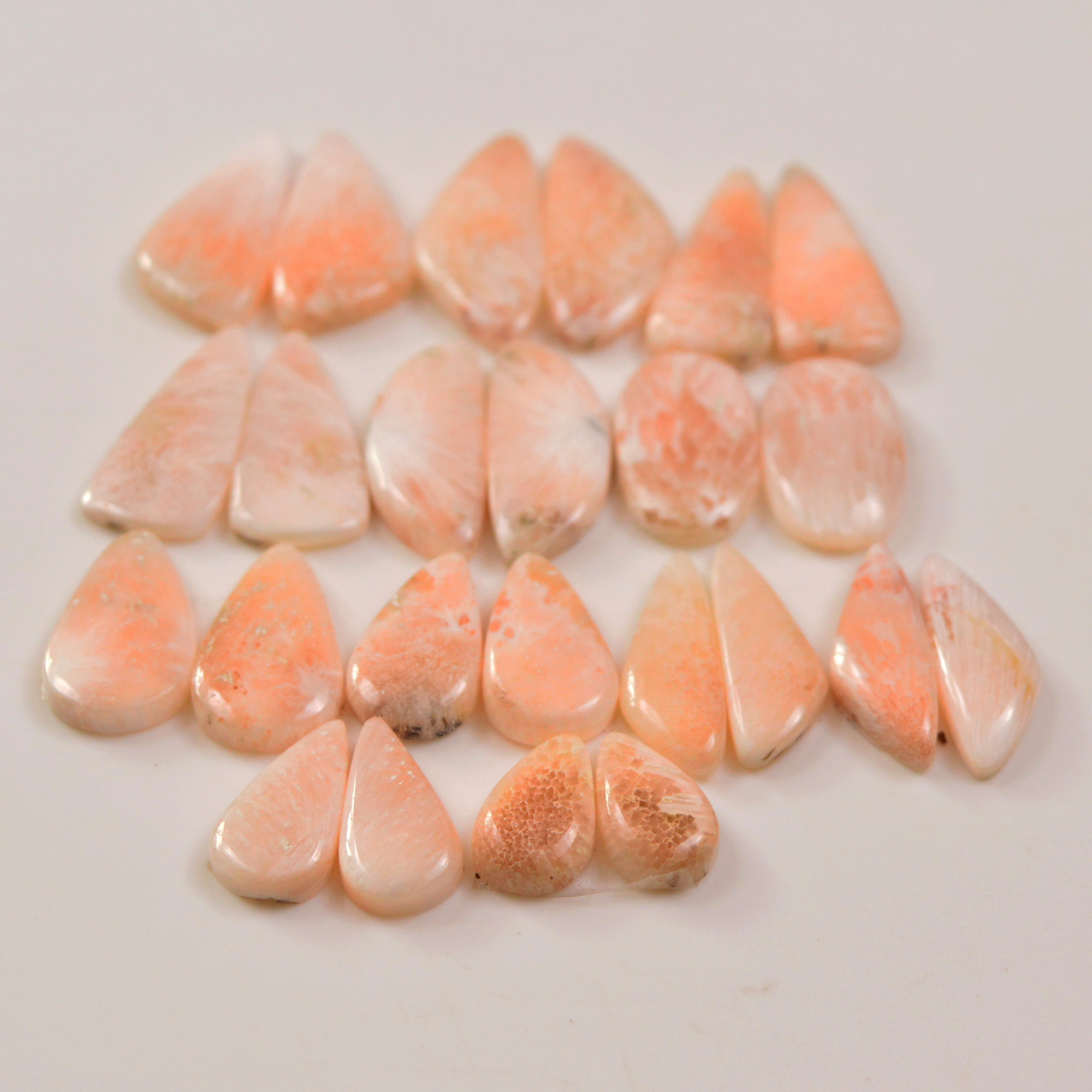 12 Pairs 163Cts Natural Pink Scolecite gemstone Cabochons Pairs lot for Jewelry Making 29x11 14x18mm 19742