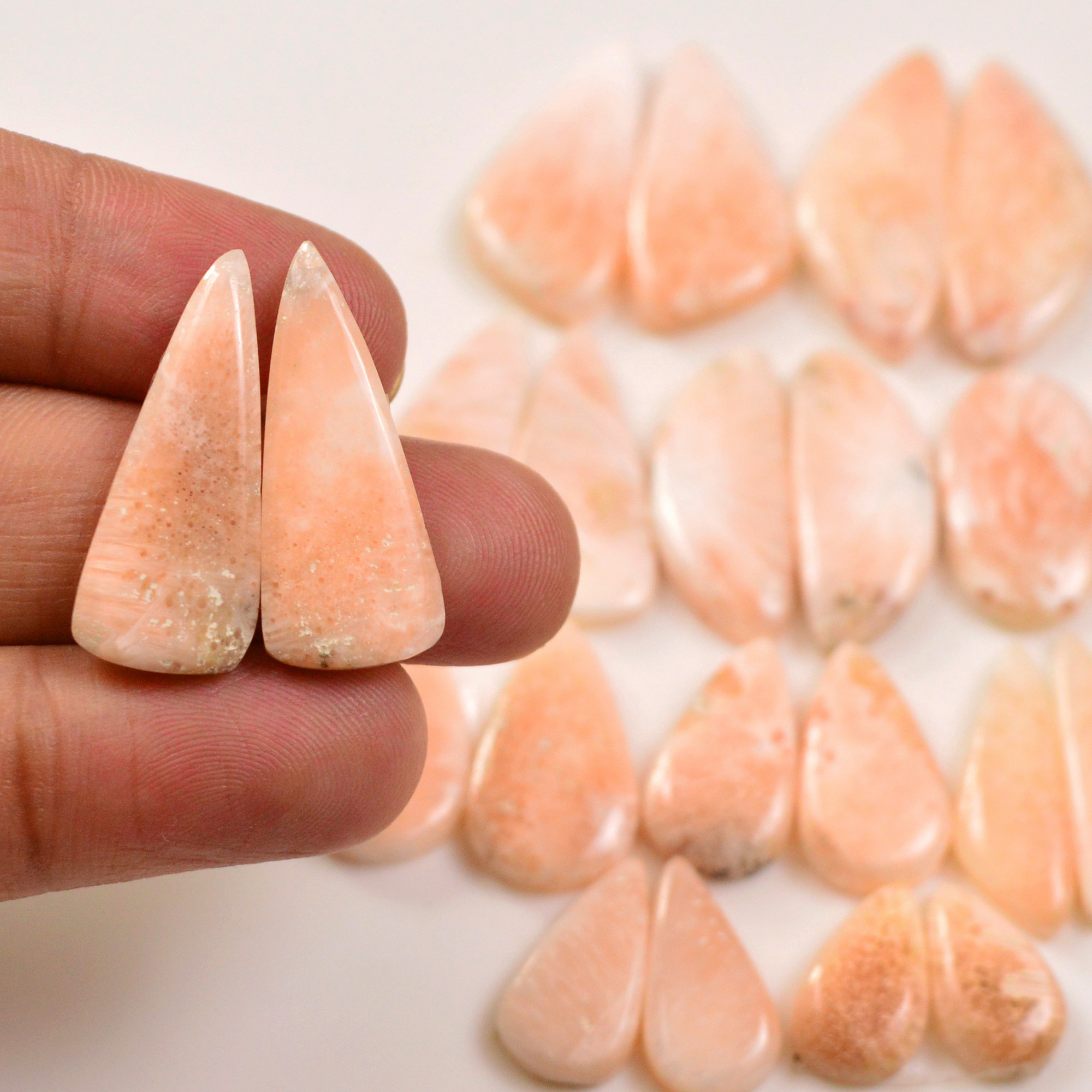 12 Pairs 163Cts Natural Pink Scolecite gemstone Cabochons Pairs lot for Jewelry Making 29x11 14x18mm 19742