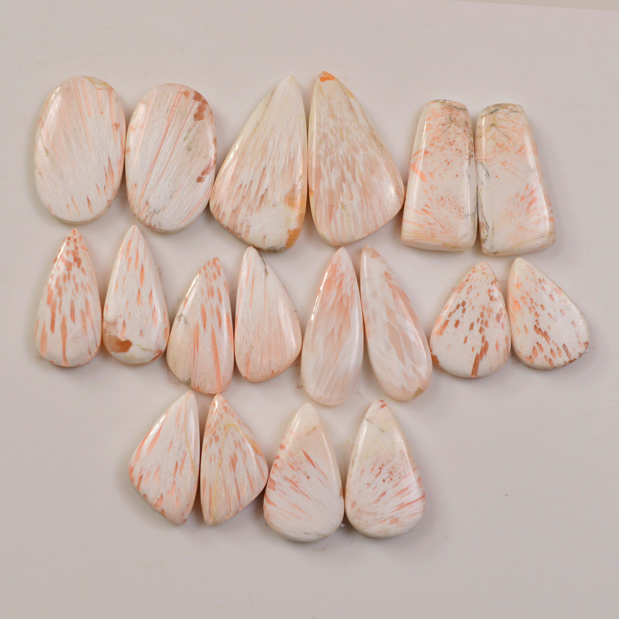 9 Pairs 118Cts Natural Pink Scolecite gemstone Cabochons Pairs lot for Jewelry Making  26x13 16x11mm 19744