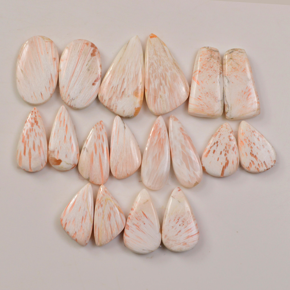 Image of 9 Pairs 118Cts Natural Pink Scolecite gemstone Cabochons Pairs lot for Jewelry Making  26x13 16x11mm #19744