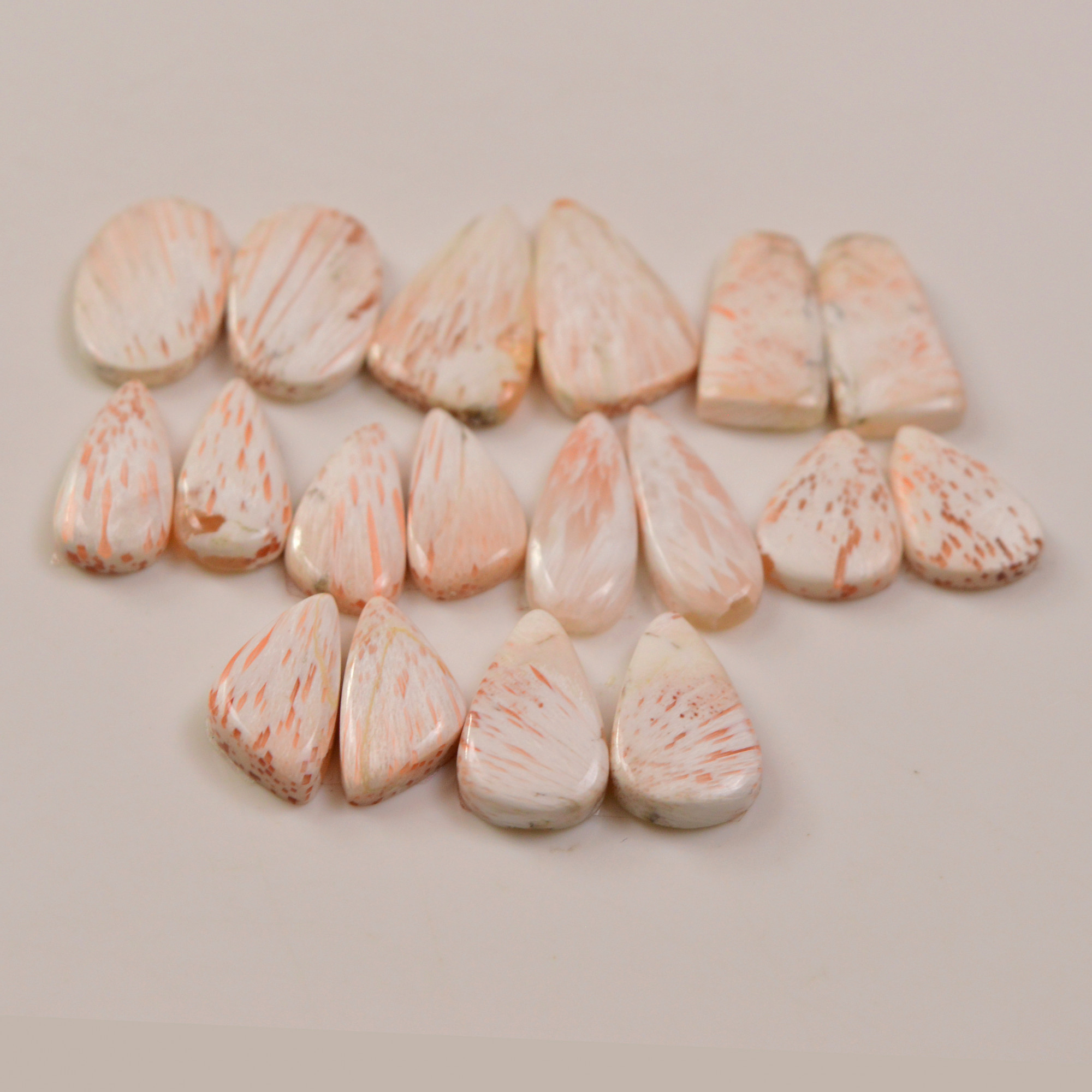 9 Pairs 118Cts Natural Pink Scolecite gemstone Cabochons Pairs lot for Jewelry Making  26x13 16x11mm 19744