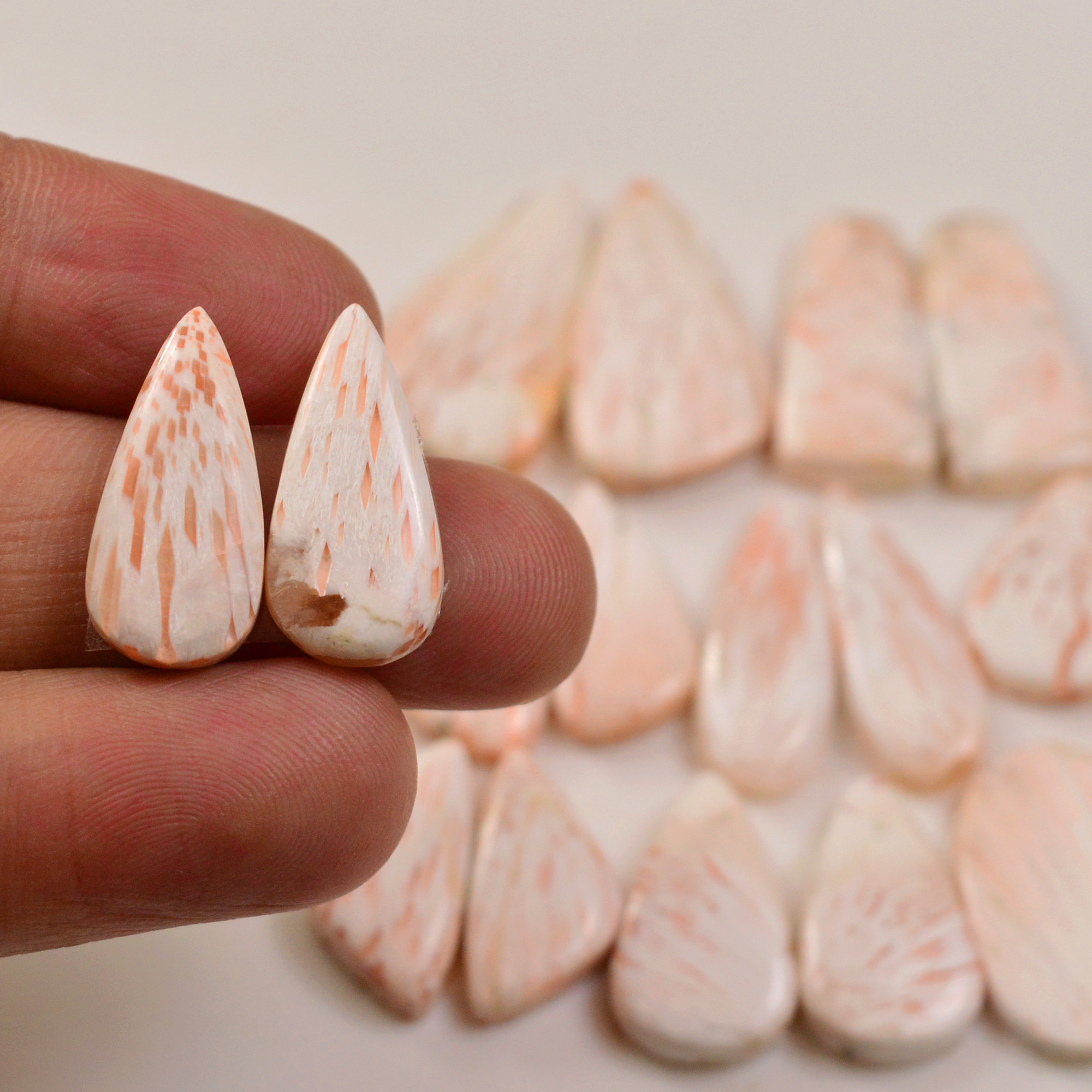 9 Pairs 118Cts Natural Pink Scolecite gemstone Cabochons Pairs lot for Jewelry Making  26x13 16x11mm 19744