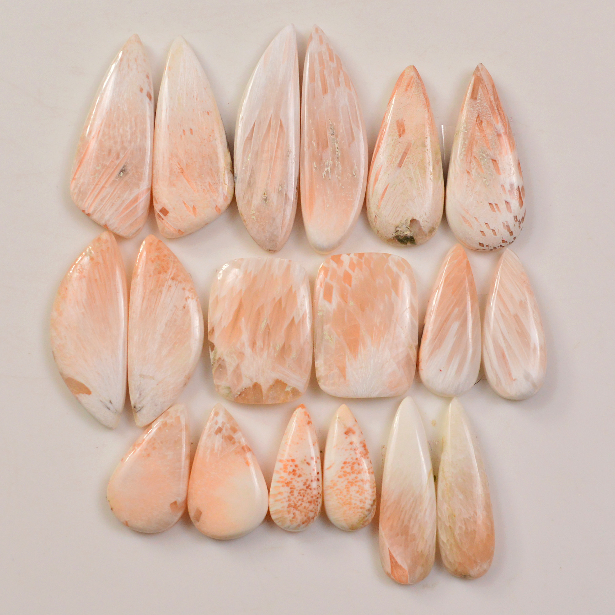 9 Pairs 134Cts Natural Pink Scolecite gemstone Cabochons Pairs lot for Jewelry Making  33x8 12x6mm 19745