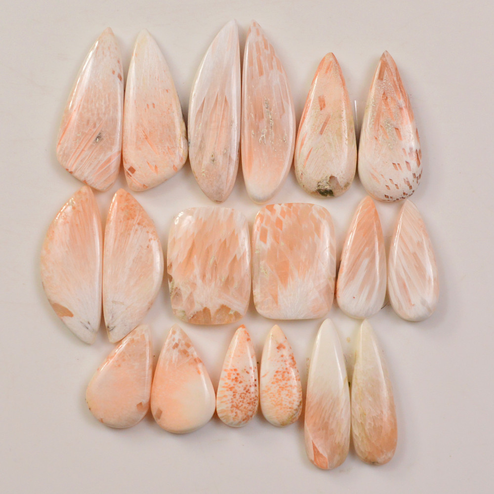 Image of 9 Pairs 134Cts Natural Pink Scolecite gemstone Cabochons Pairs lot for Jewelry Making  33x8 12x6mm #19745
