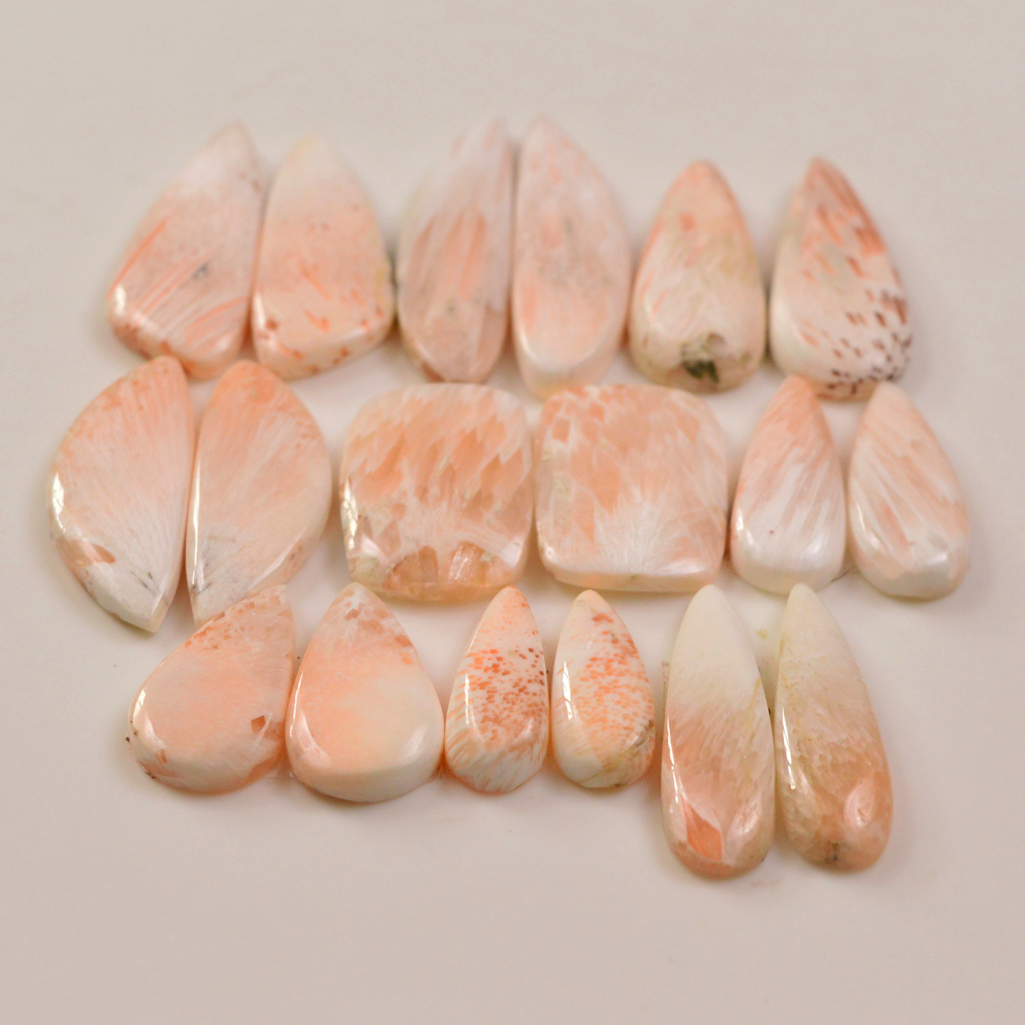 9 Pairs 134Cts Natural Pink Scolecite gemstone Cabochons Pairs lot for Jewelry Making  33x8 12x6mm 19745