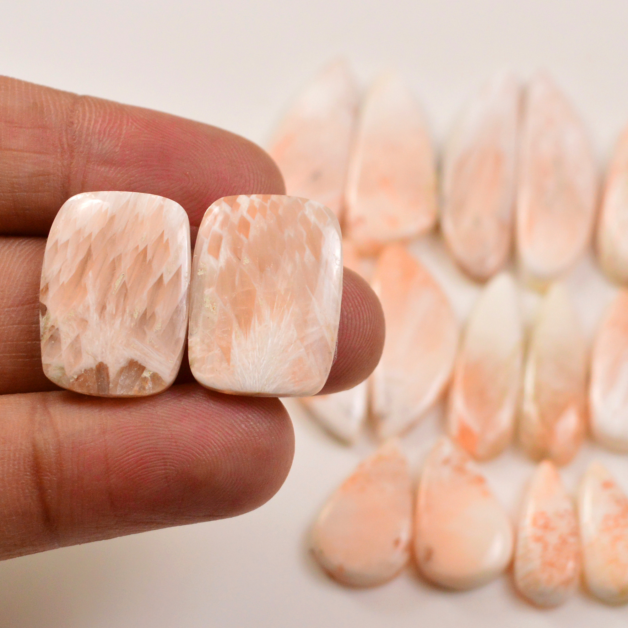 9 Pairs 134Cts Natural Pink Scolecite gemstone Cabochons Pairs lot for Jewelry Making  33x8 12x6mm 19745