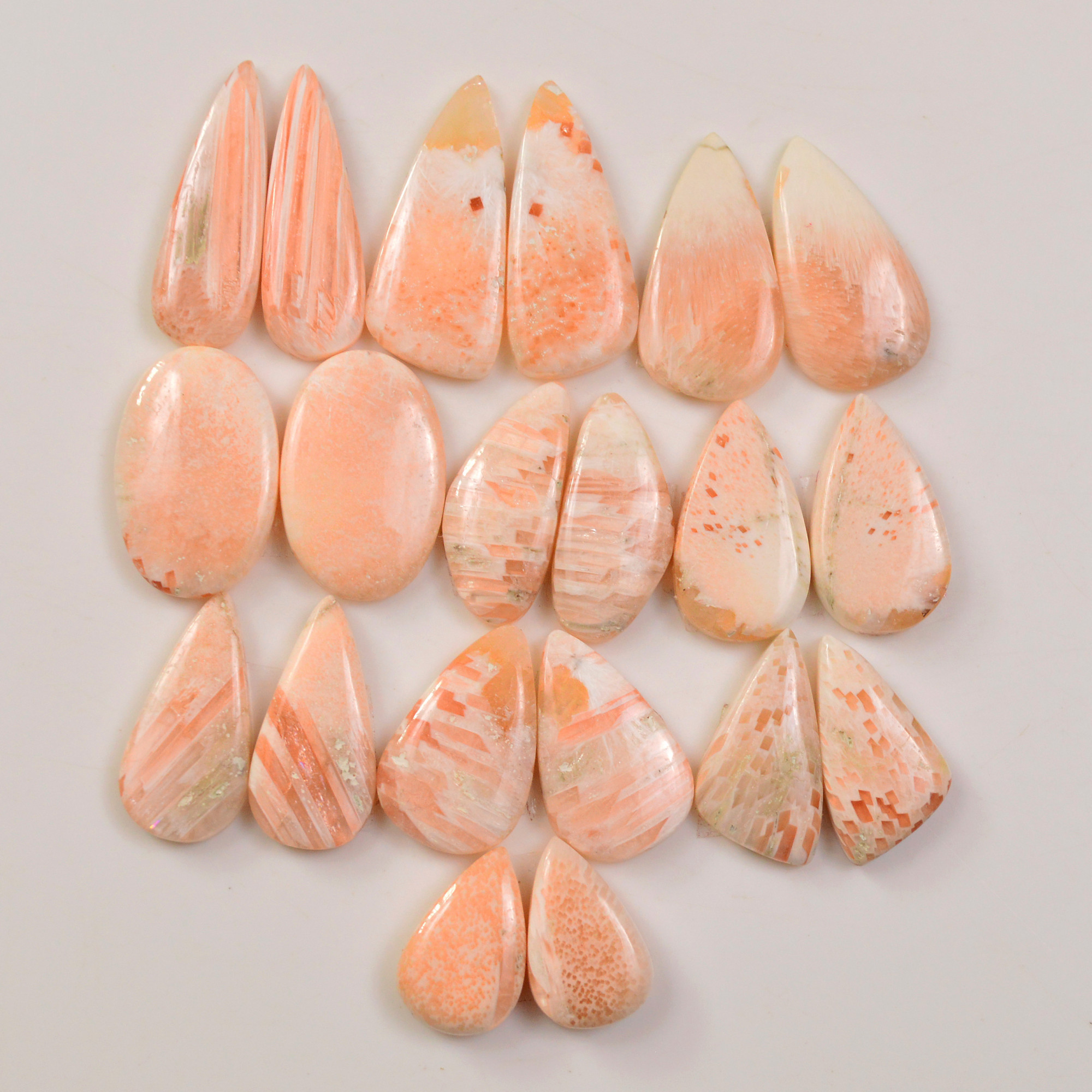 10 Pairs 134Cts Natural Pink Scolecite gemstone Cabochons Pairs lot for Jewelry Making  26x8 15x9mm 19746
