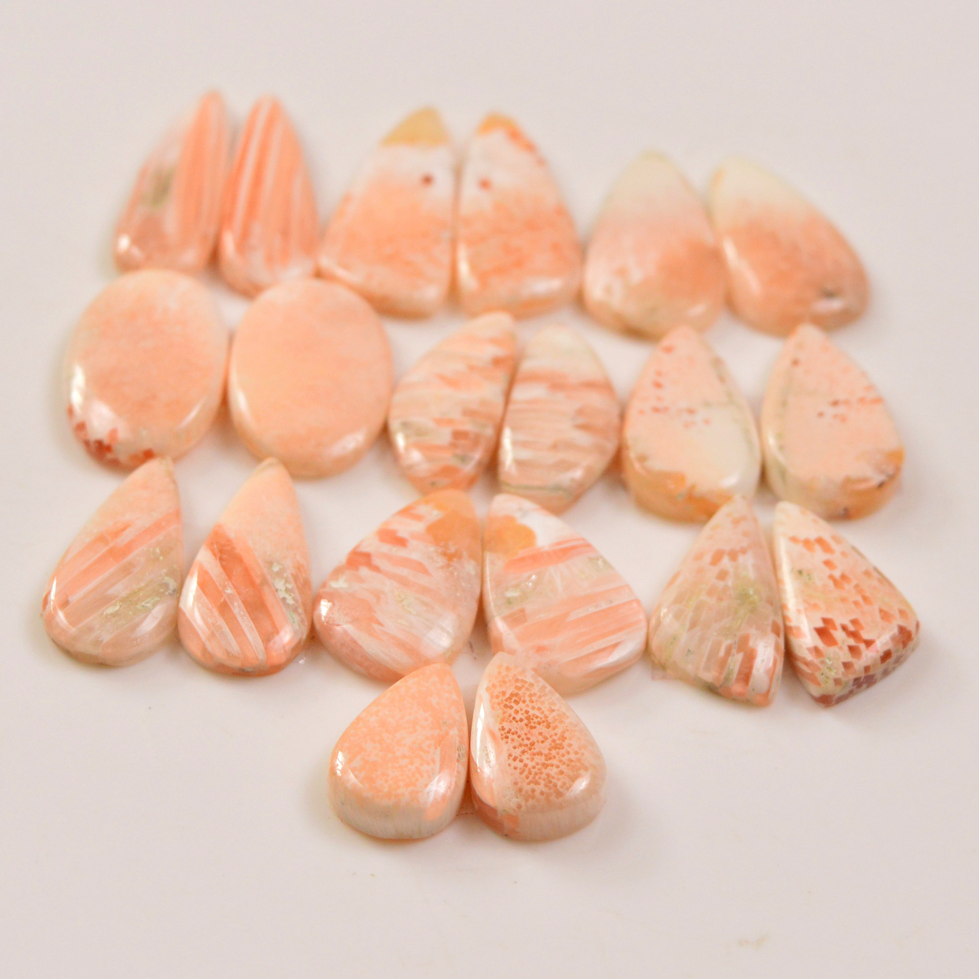 10 Pairs 134Cts Natural Pink Scolecite gemstone Cabochons Pairs lot for Jewelry Making 26x8 15x9mm 19746