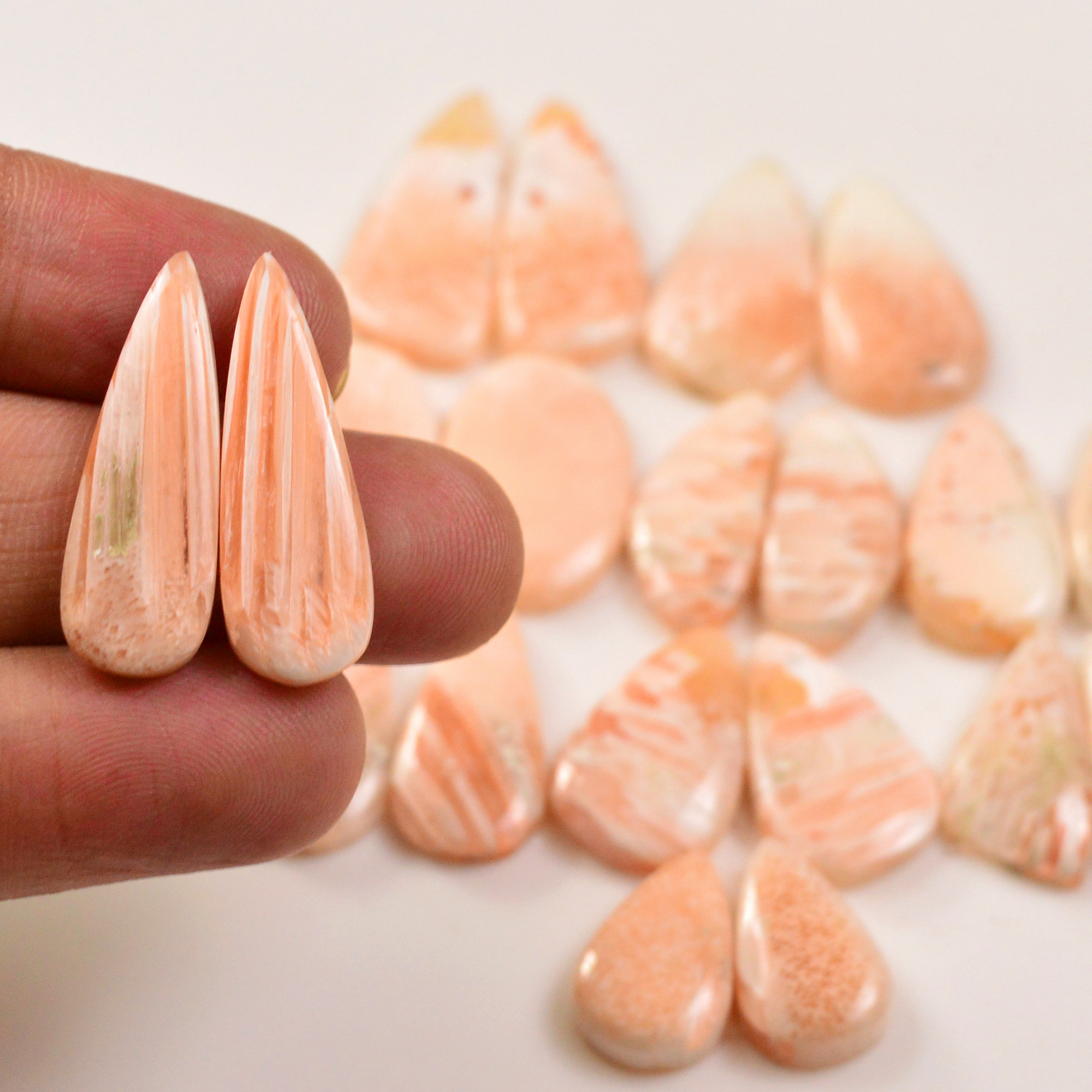 10 Pairs 134Cts Natural Pink Scolecite gemstone Cabochons Pairs lot for Jewelry Making  26x8 15x9mm 19746