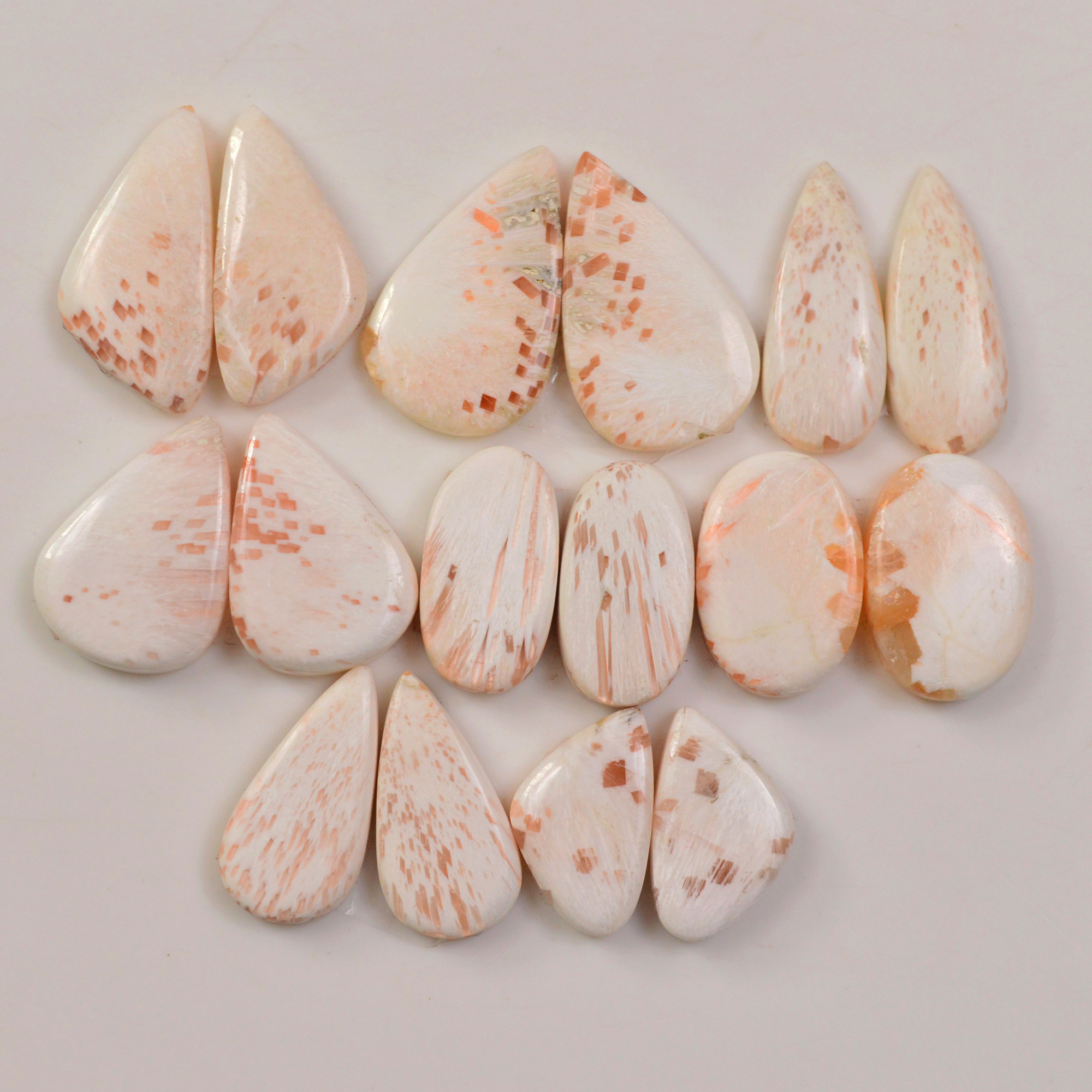 8 Pairs 93Cts Natural Pink Scolecite gemstone Cabochons Pairs lot for Jewelry Making 22x10 16x10mm 19747