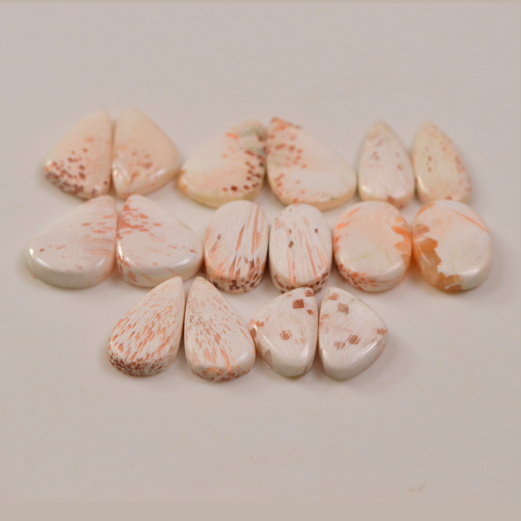 8 Pairs 93Cts Natural Pink Scolecite gemstone Cabochons Pairs lot for Jewelry Making 22x10 16x10mm 19747